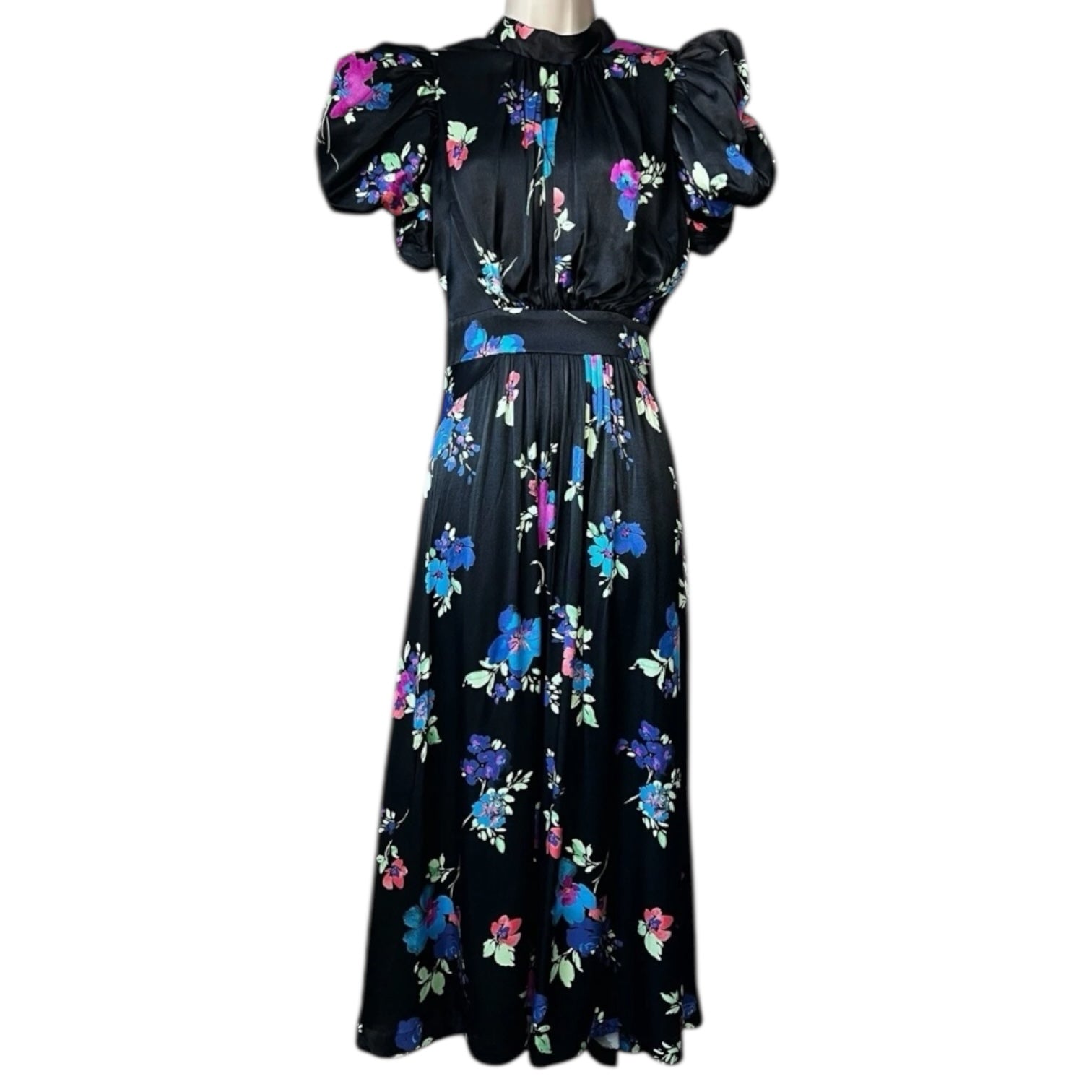 Rotate Birger Christensen Puff Sleeve Satin Midi Dress – DE38 – pre-loved