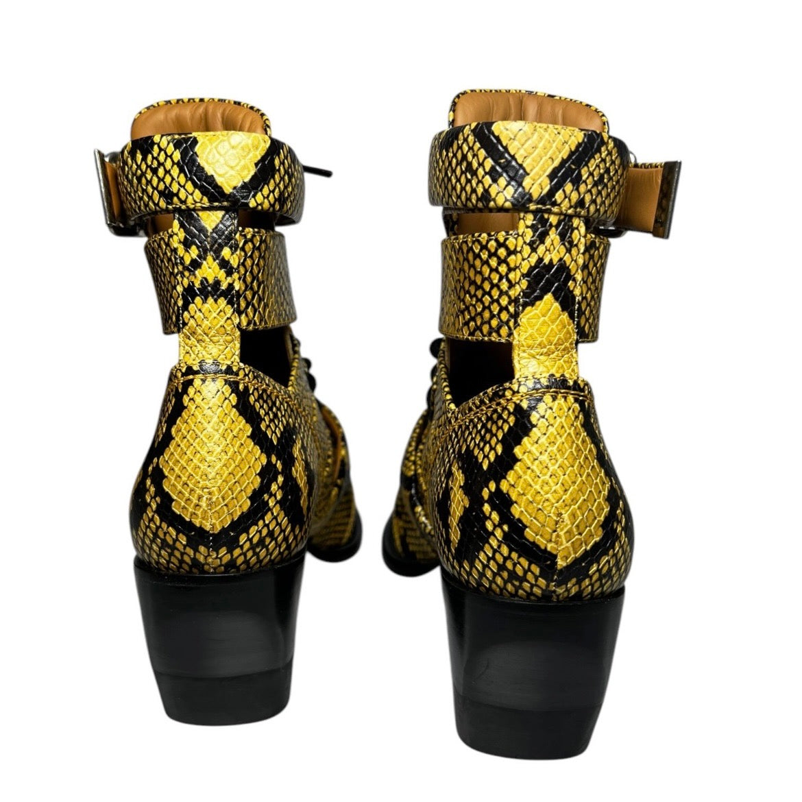 Chloé Rylee Cutout Snakeskin-Effect Leather Ankle Boots – EU 38.5