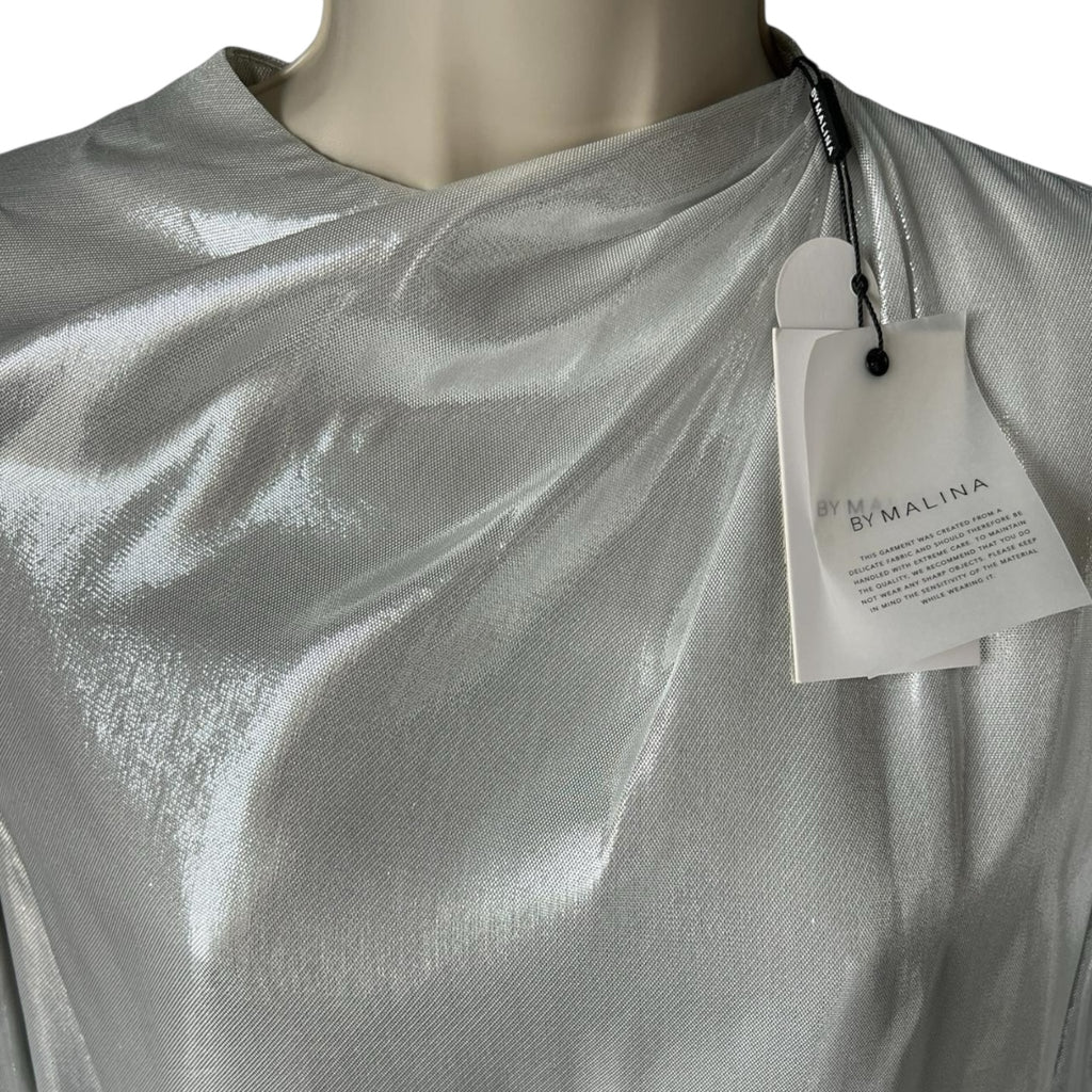 By Malina Metallic Silk Blend Draped Long Balloon Sleeve Blouse – XS – pre-loved