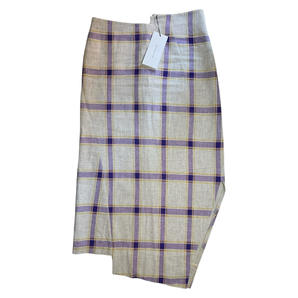 Rejina Pyo Kristine Asymmetrical Linen Check Midi Skirt – UK12