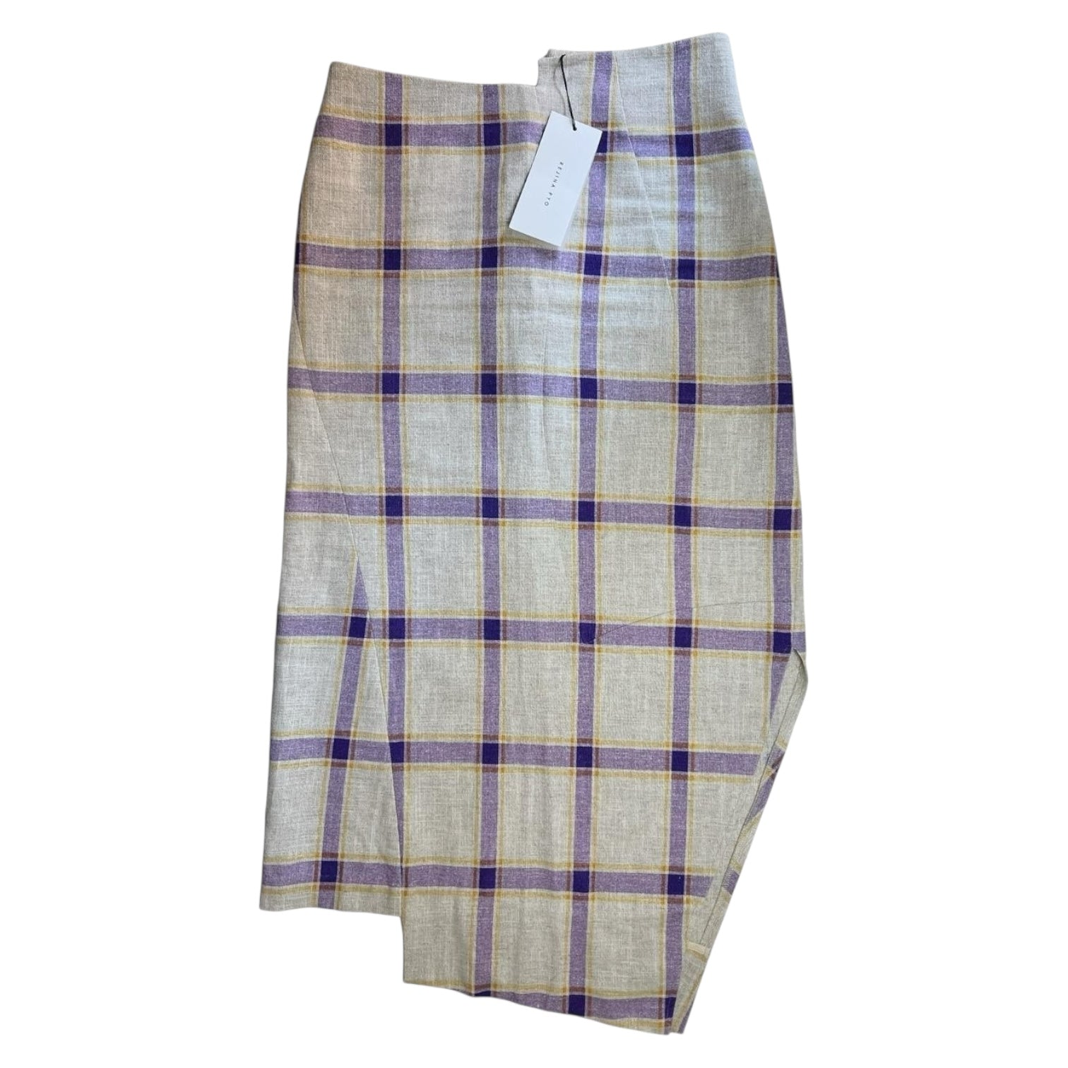 Rejina Pyo Kristine Asymmetrical Linen Check Midi Skirt – UK12