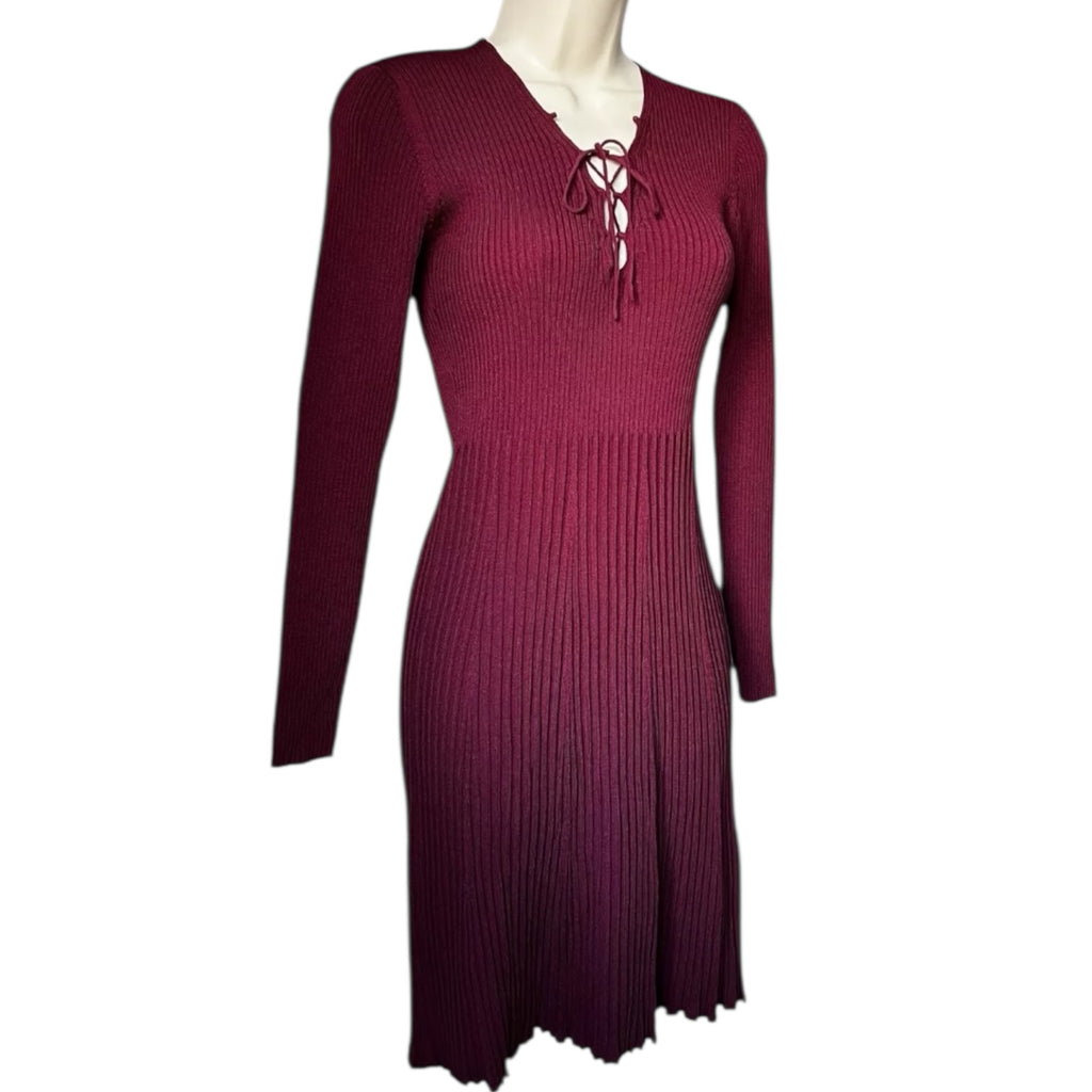Sandro Ribbed Knit Lace-Up Mini Dress – Size 3 (UK12) – pre-loved