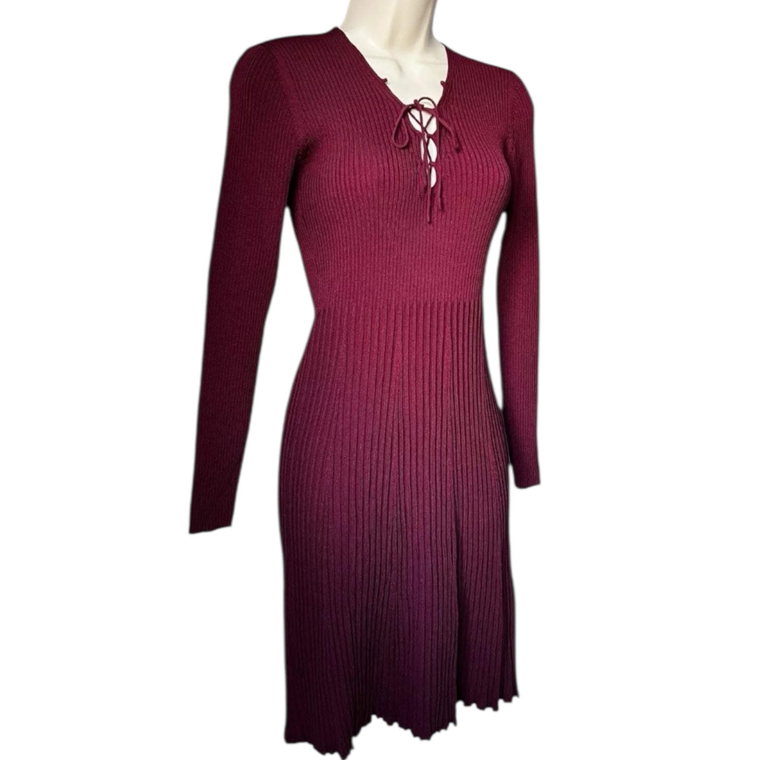 Sandro Ribbed Knit Lace-Up Mini Dress – Size 3 (UK12) – pre-loved