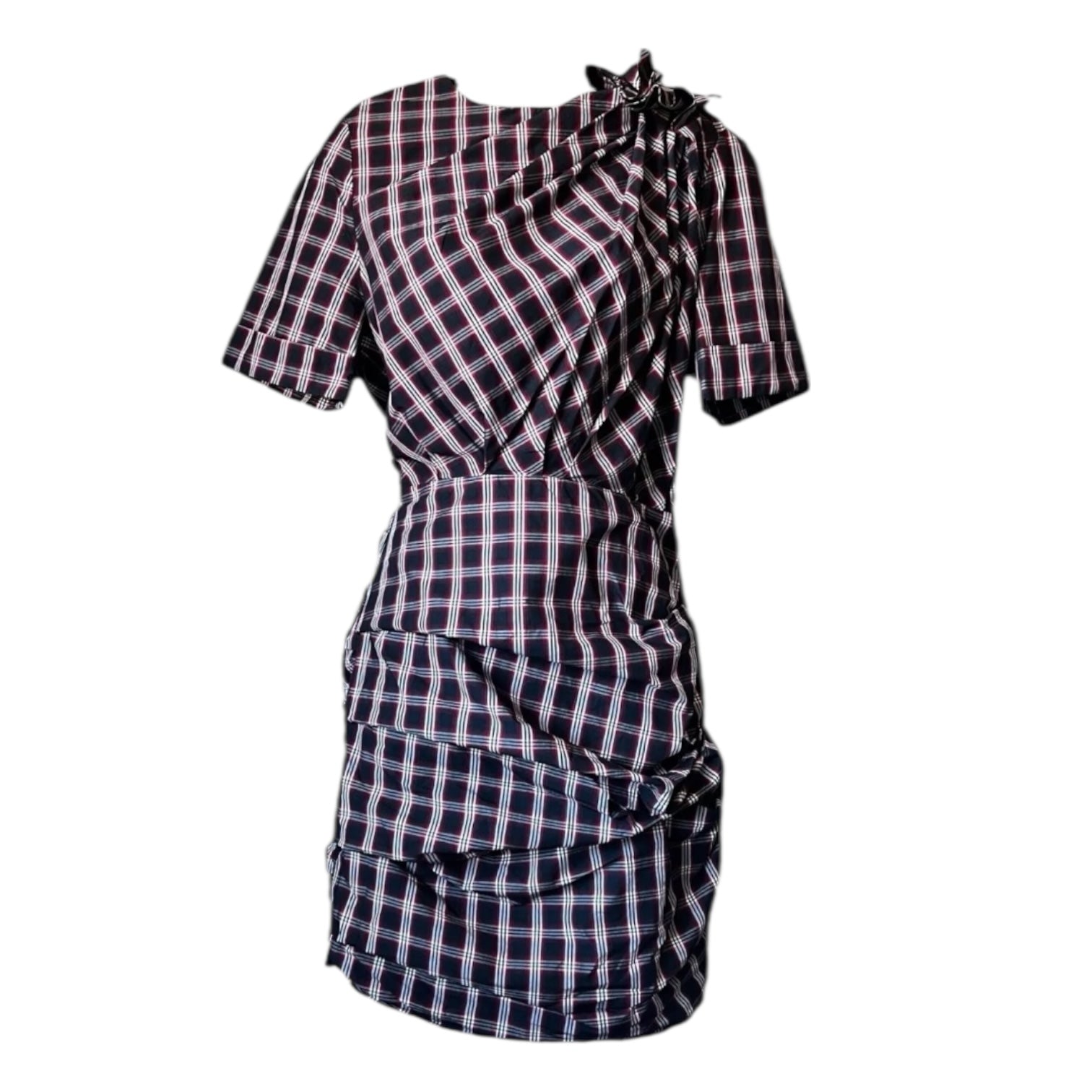 Isabel Marant Tartan Mini Dress – Ruched Cotton Check Short Sleeve, FR36 (UK8) – pre-loved