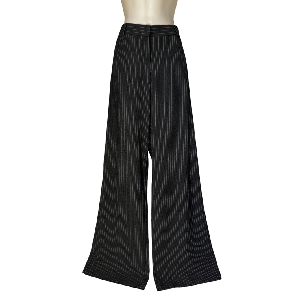 MaxMara Grey Pinstriped Wool High Rise Wide-Leg Trousers – UK14 – pre-loved