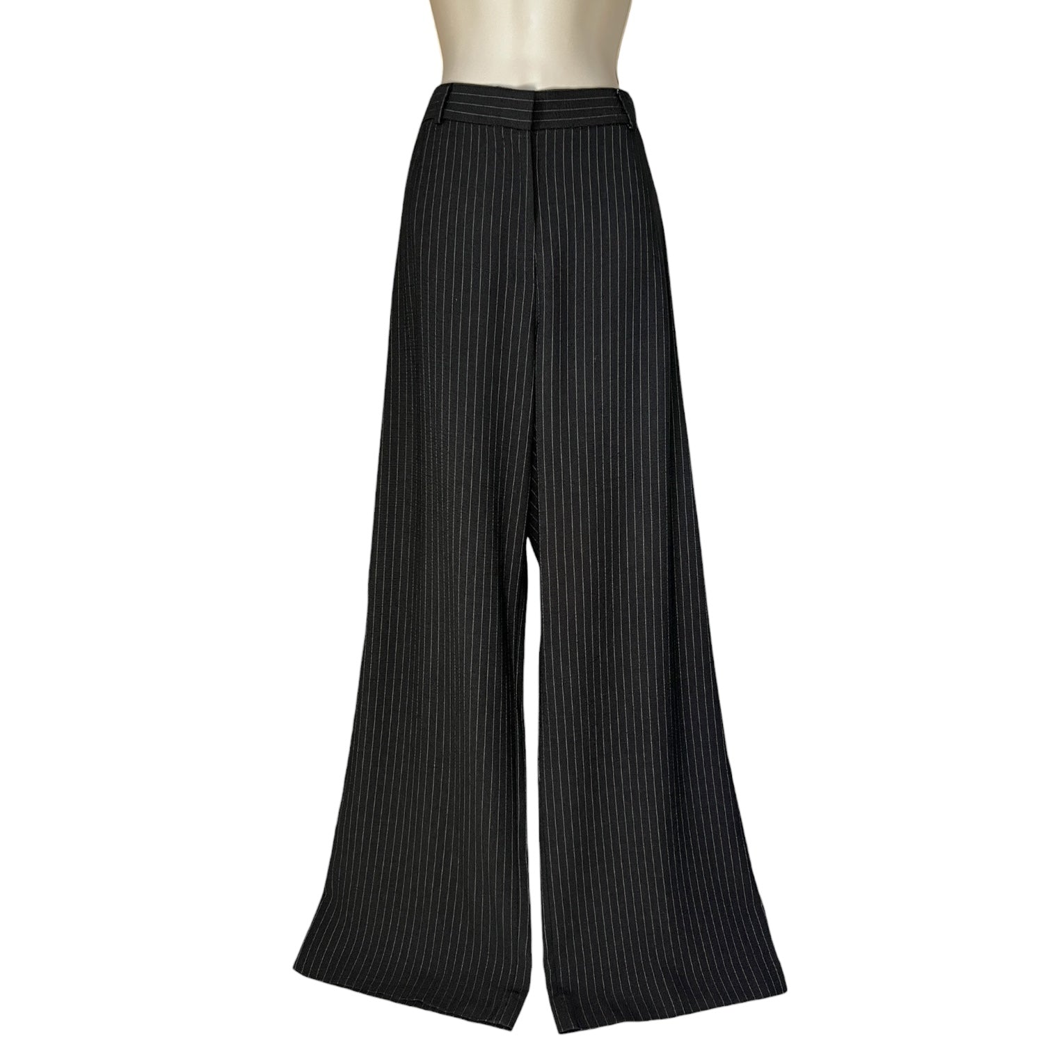 MaxMara Grey Pinstriped Wool High Rise Wide-Leg Trousers – UK14 – pre-loved