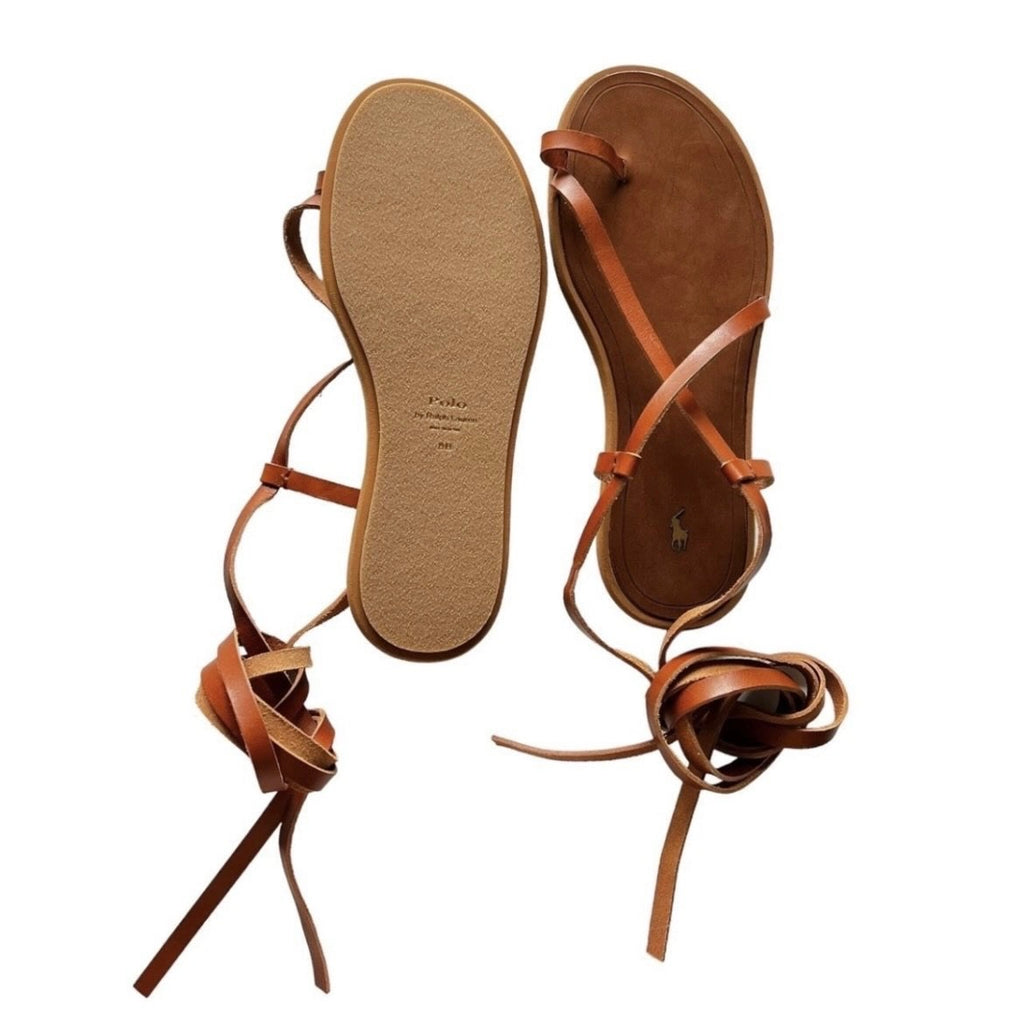 Ralph Lauren Polo Leather Lace-Up Minimalist Flat Gladiator Sandals – US 8B