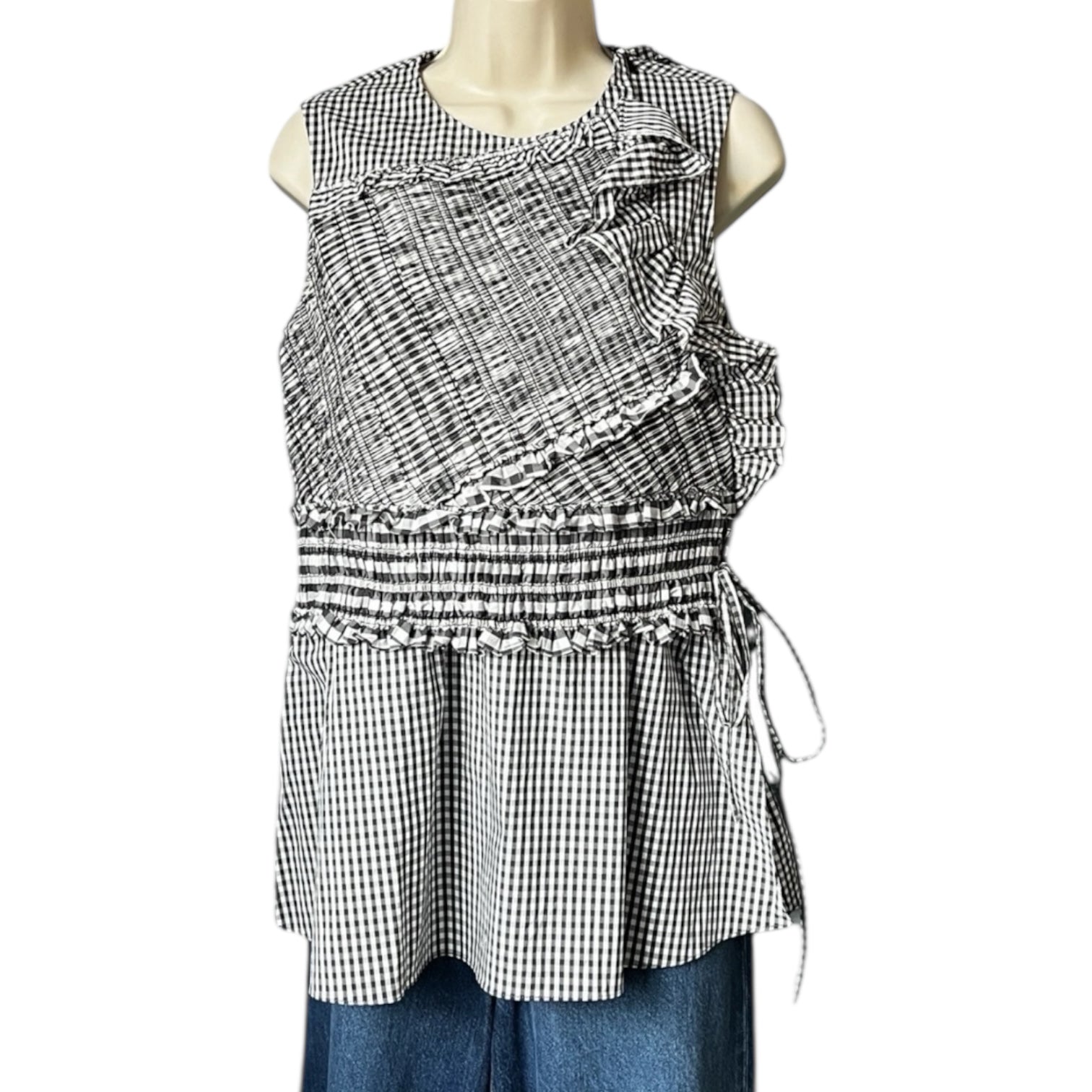 3.1 Phillip Lim Gingham Ruffle Peplum Sleeveless Top – US4 (UK8)
