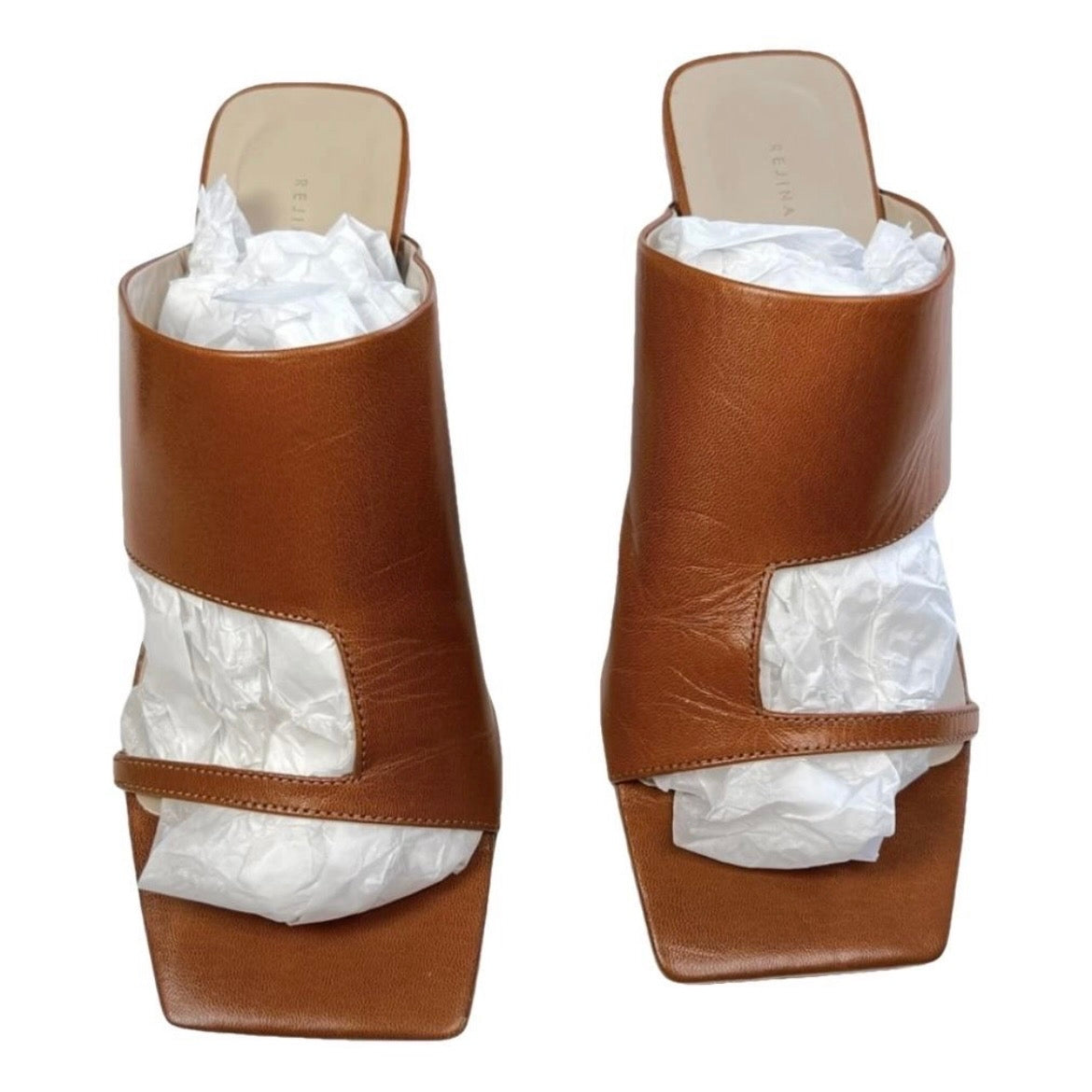 Rejina Pyo Leah Cut-Out Wooden Heel Leather Mules - EU36