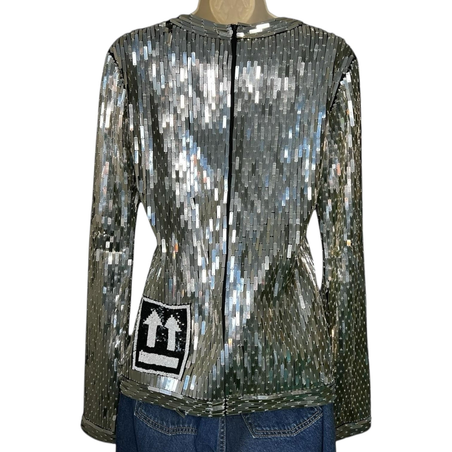 Off-White Sequin Embellished Long Sleeve Top – Silver, IT42 – pre-loved