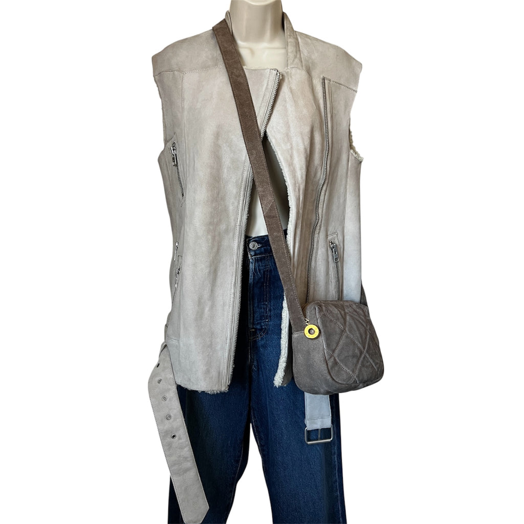 AllSaints Shearling Suede Gilet – Sleeveless Jacket, UK6 – pre-loved