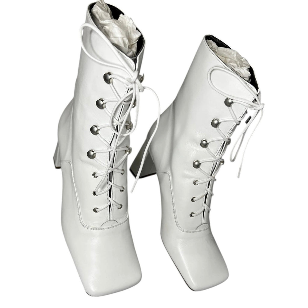 By Far Claude White Leather Lace-Up Ankle Boots – EU 38