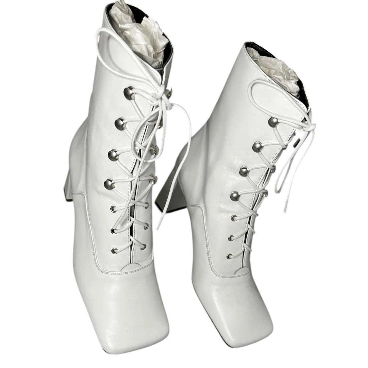 By Far Claude White Leather Lace-Up Ankle Boots – EU 38