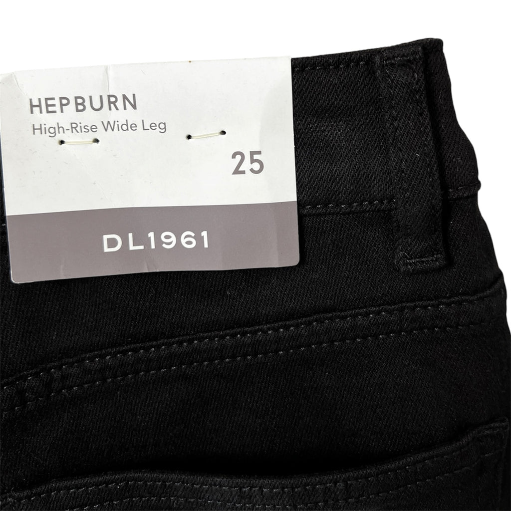 DL1961 Black High Rise Wide Leg Hepburn Crop Jeans – W25
