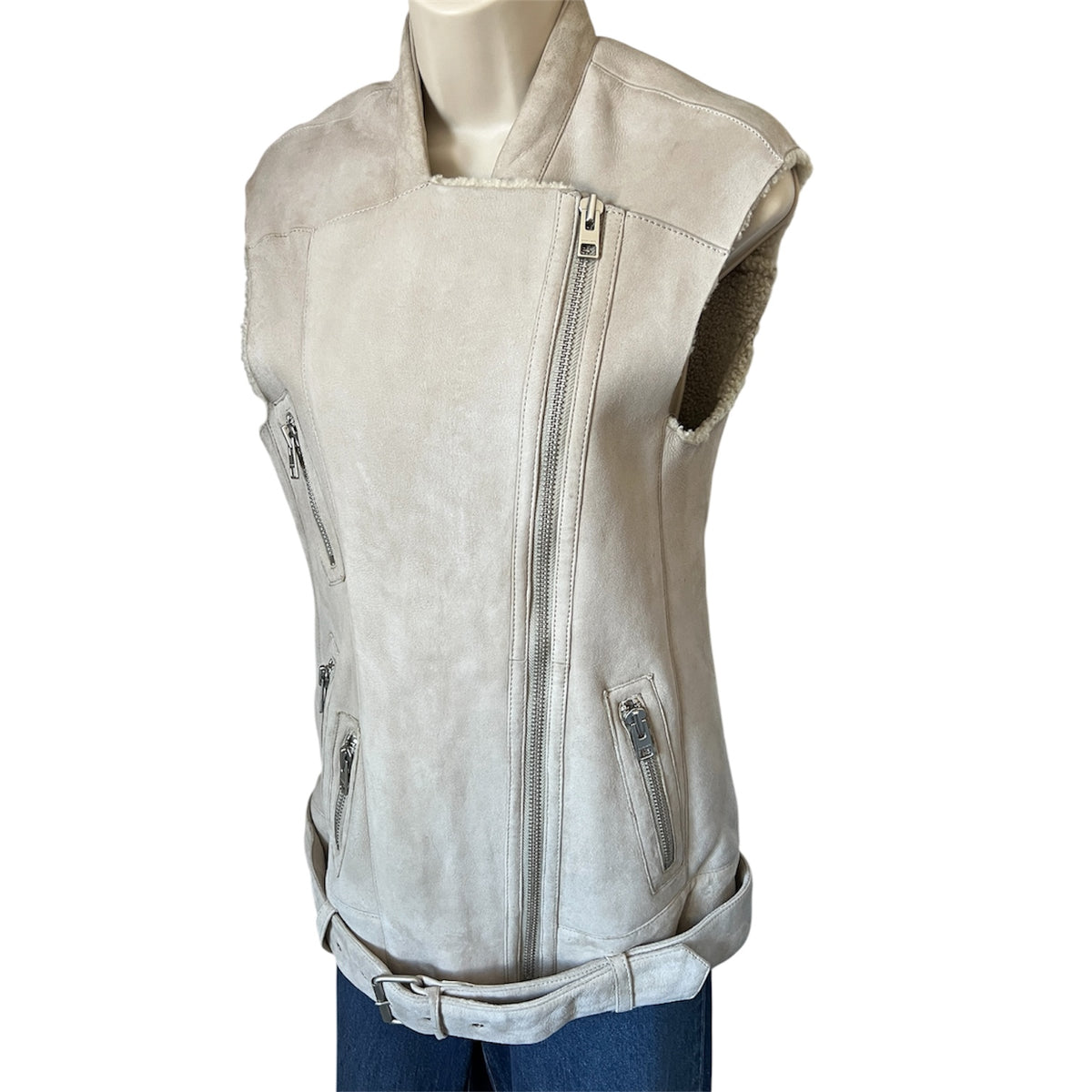 AllSaints Shearling Suede Gilet – Sleeveless Jacket, UK6 – pre-loved