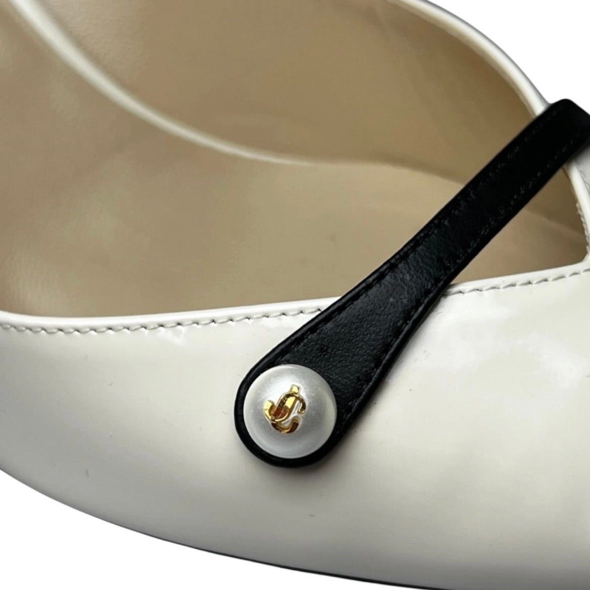 Jimmy Choo Rosalia Patent Leather Pointed Pumps – Latte with Pearl Detail, EU 40