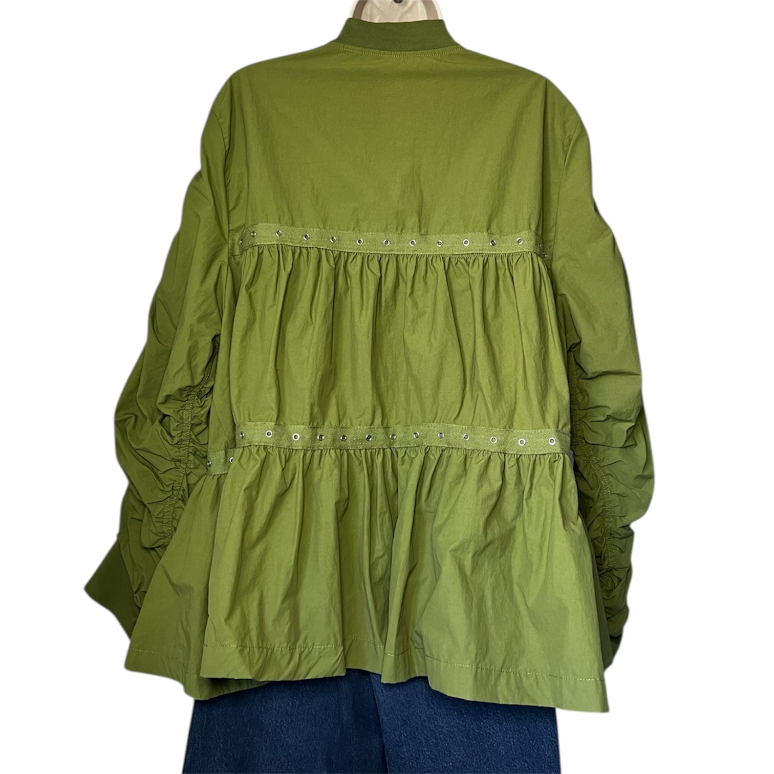 Free People Oversized Khaki Ruched Utility Jacket – Zip Bomber, S – pre-loved