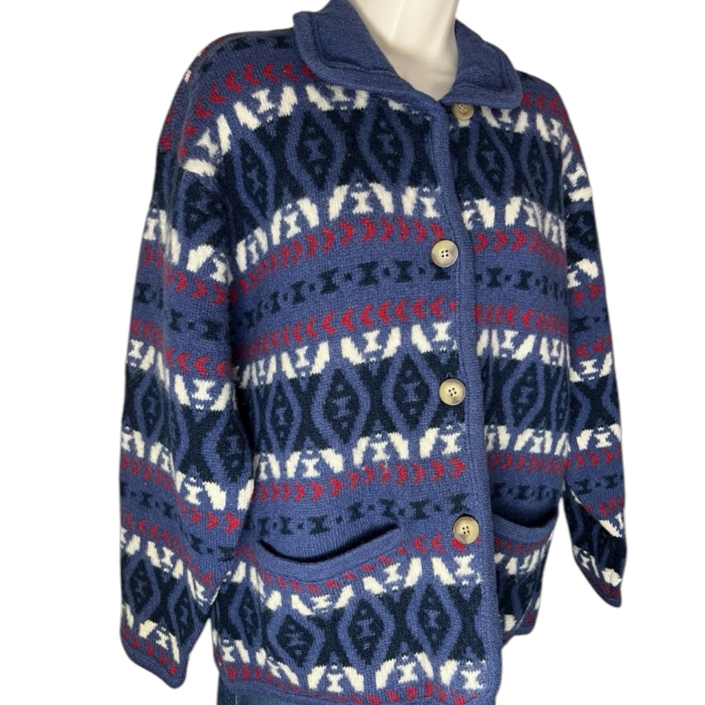 Vintage Laura Ashley Wool Knit Intarsia Cardigan – M – pre-loved