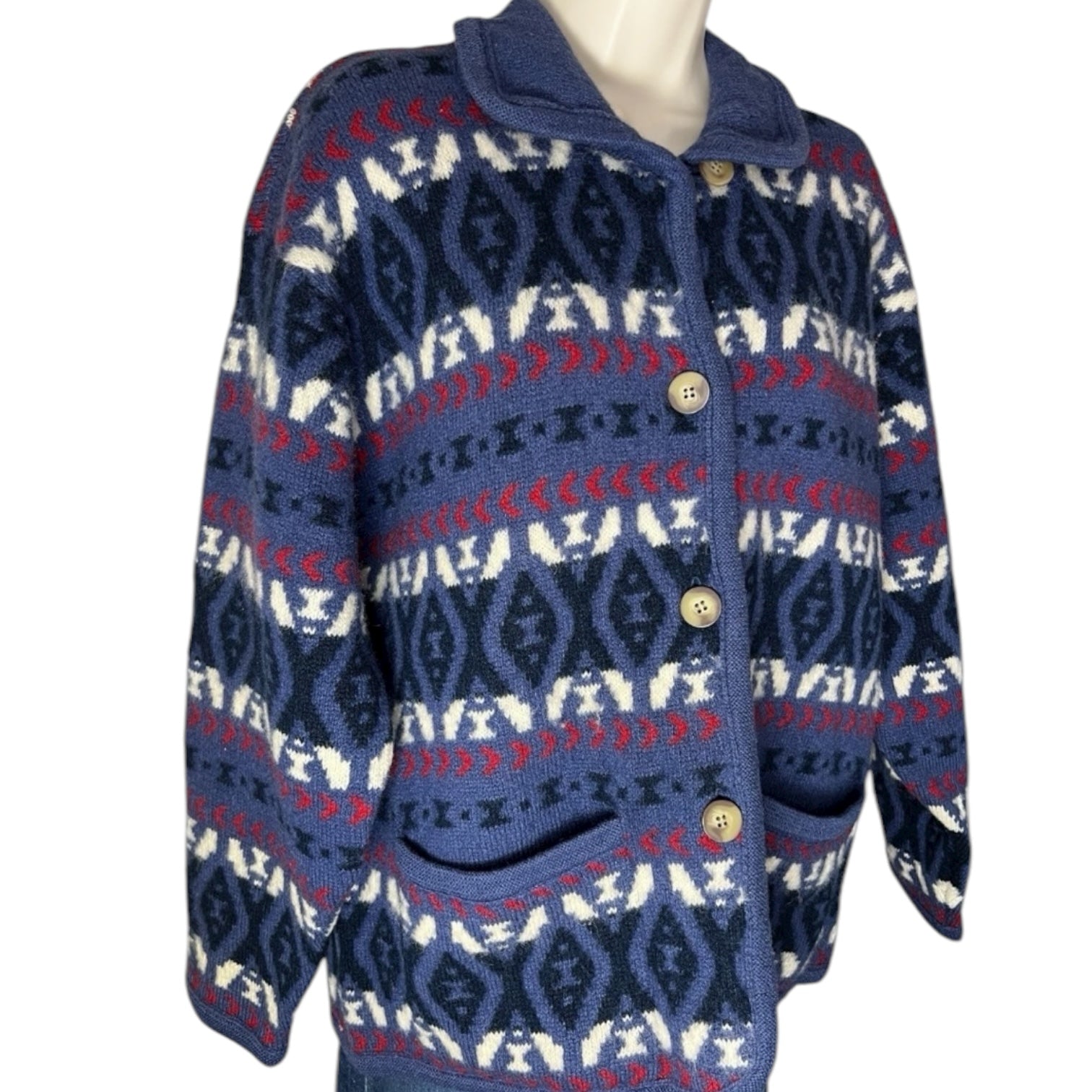 Vintage Laura Ashley Wool Knit Intarsia Cardigan – M – pre-loved