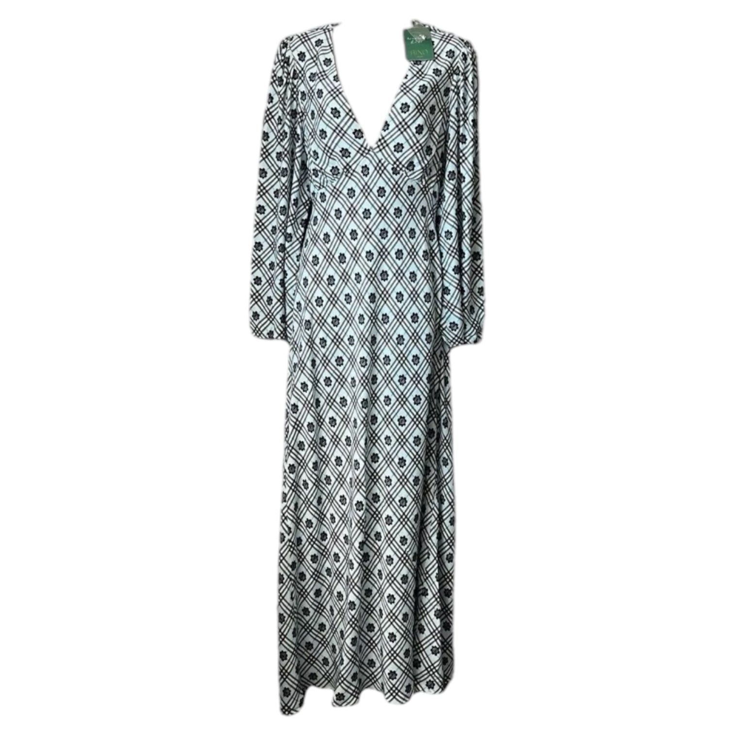 Rixo Nadia Floral Check Open Back Maxi Dress – L