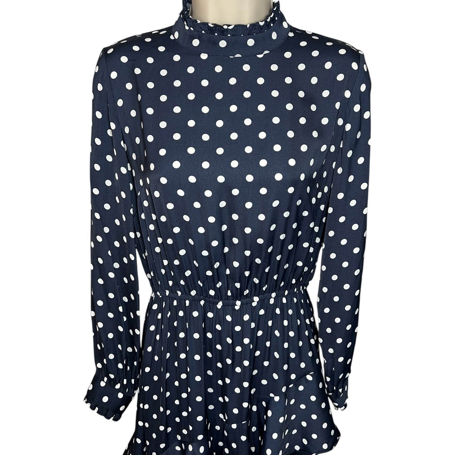 Essentiel Antwerp Polka Dot Ruffle High Neck Tiered Midi Dress – EU36 – pre-loved
