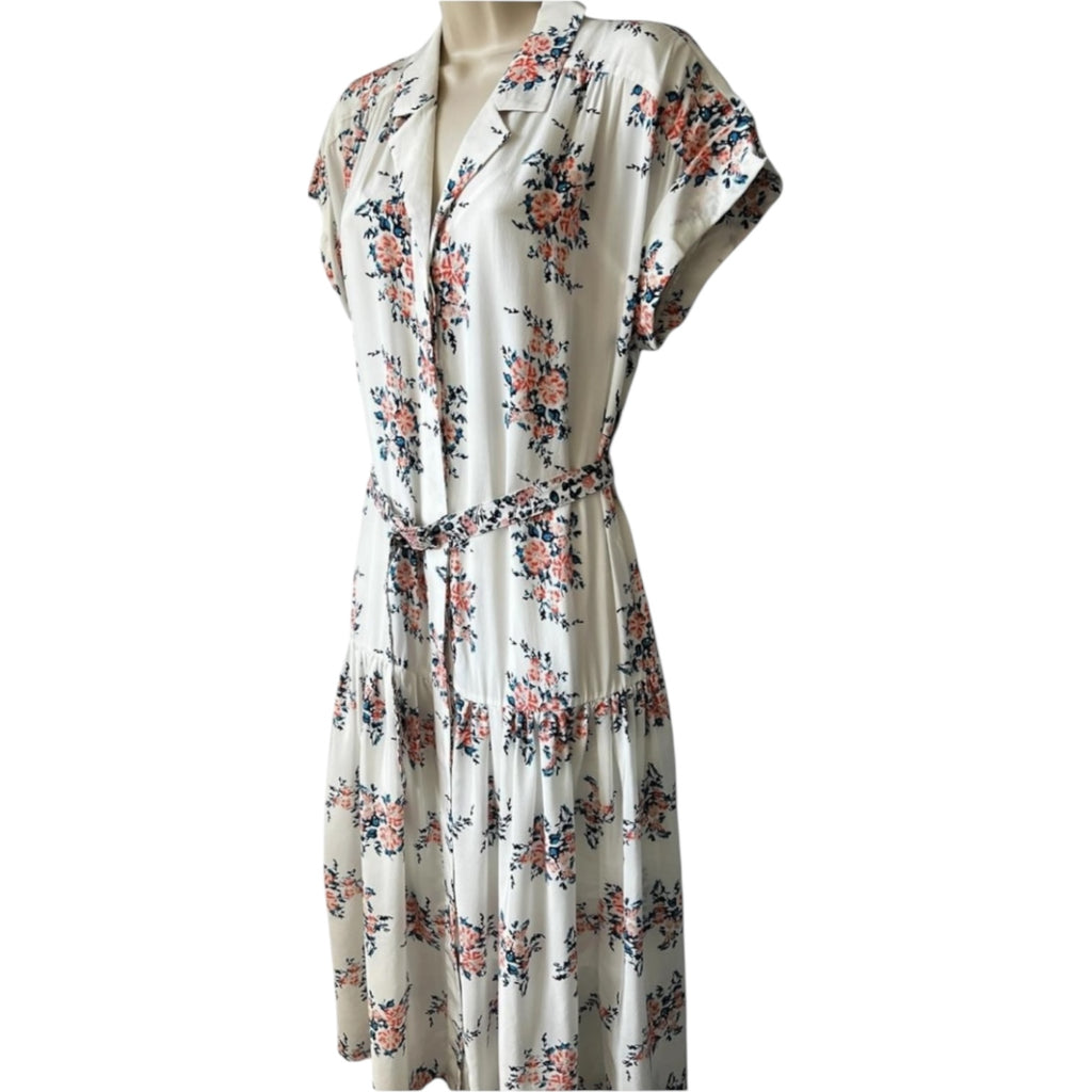 Veronica Beard Silk Floral Belted Midi Shirt Dress – US6 (UK10)