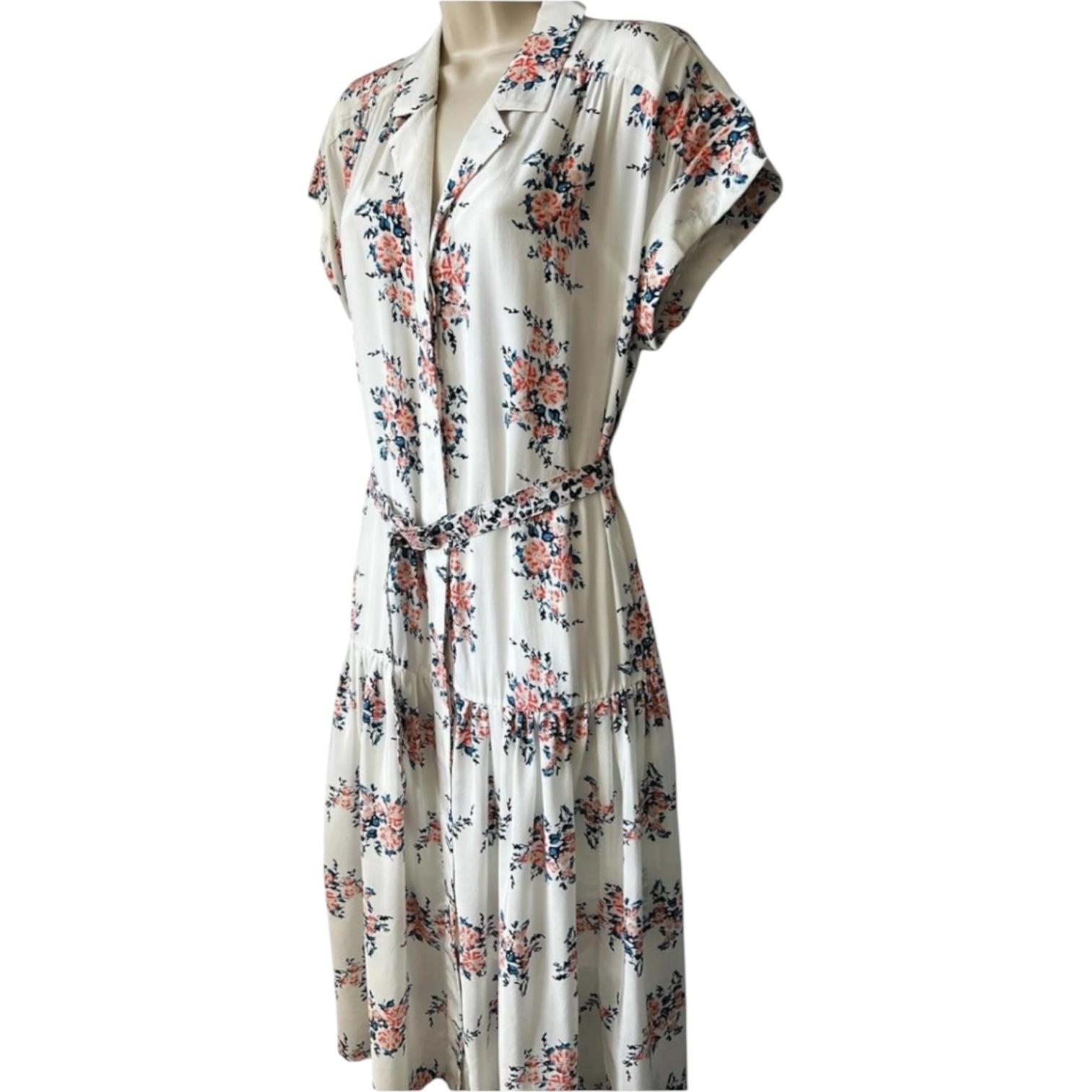 Veronica Beard Silk Floral Belted Midi Shirt Dress – US6 (UK10)