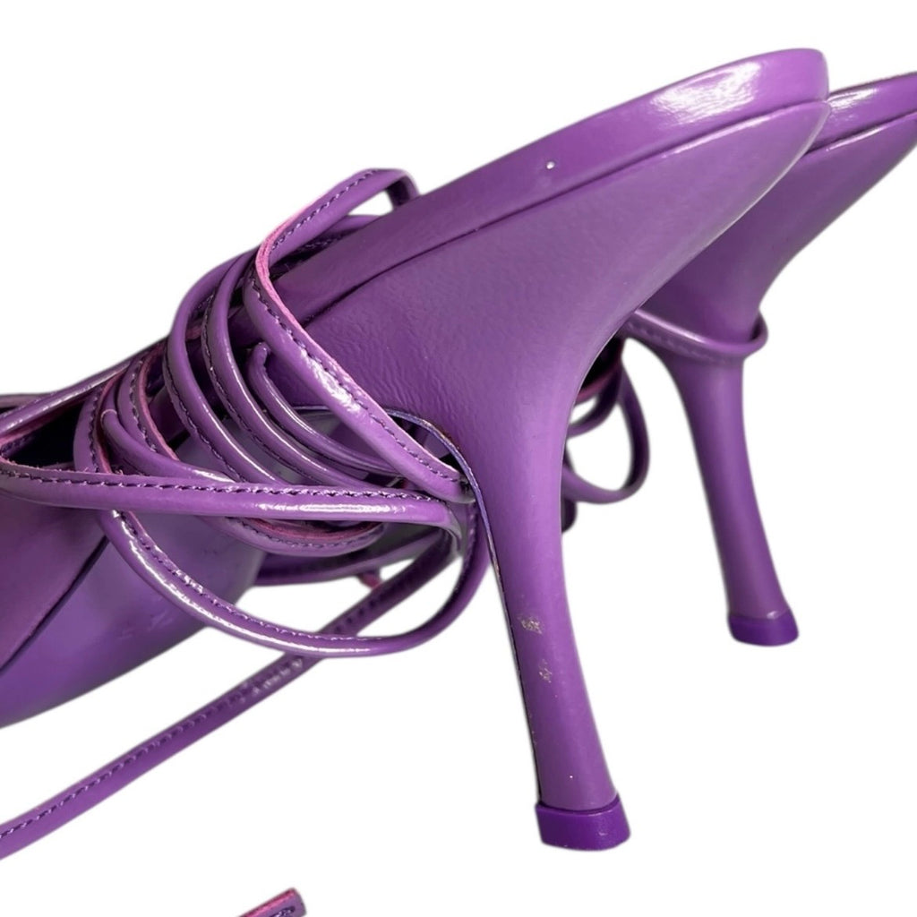 By Far Jen 100mm Purple Leather Lace-Up Pointed Pumps – EU 38