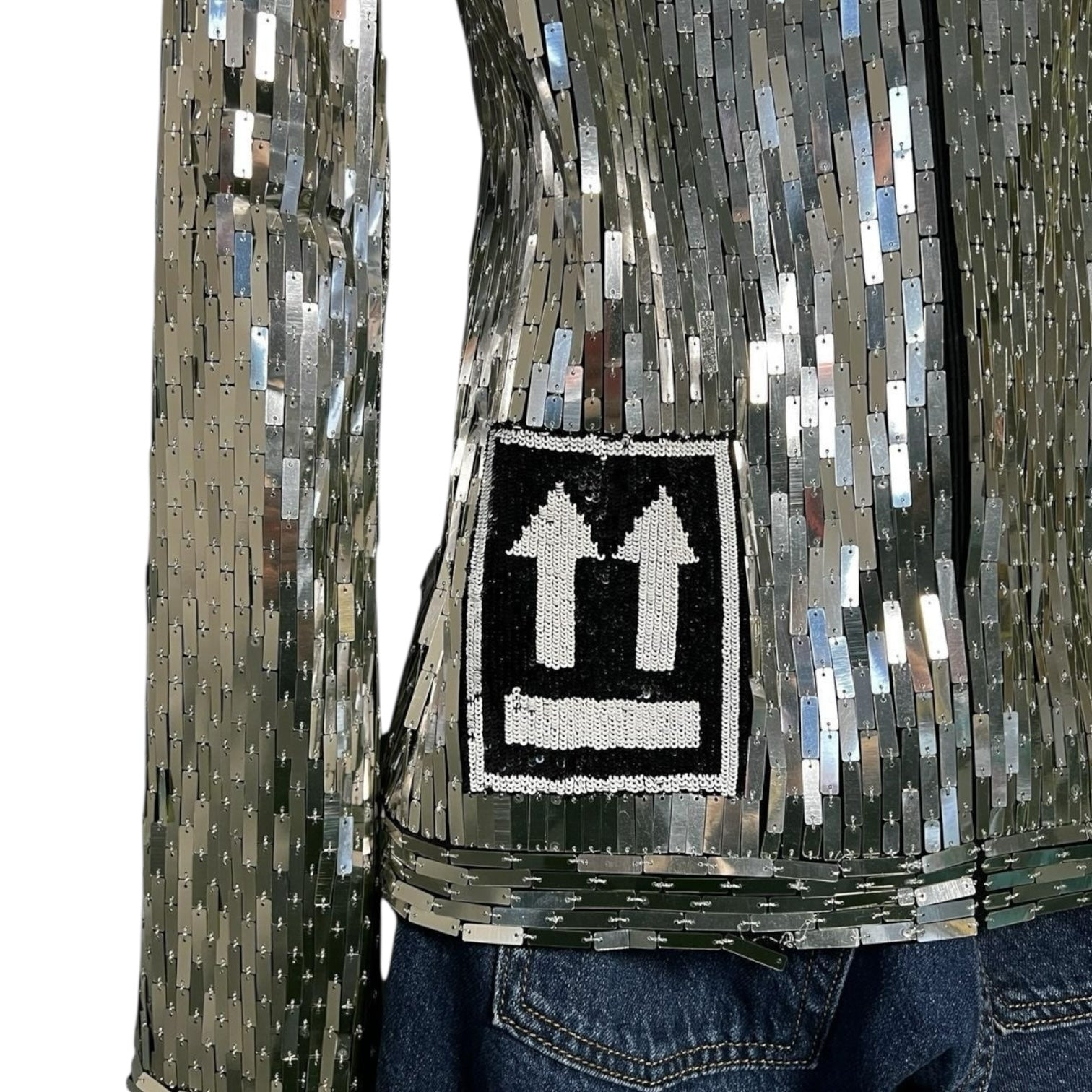 Off-White Sequin Embellished Long Sleeve Top – Silver, IT42 – pre-loved