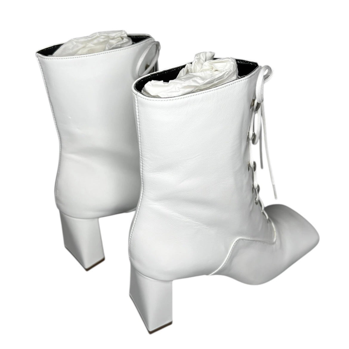 By Far Claude White Leather Lace-Up Ankle Boots – EU 38