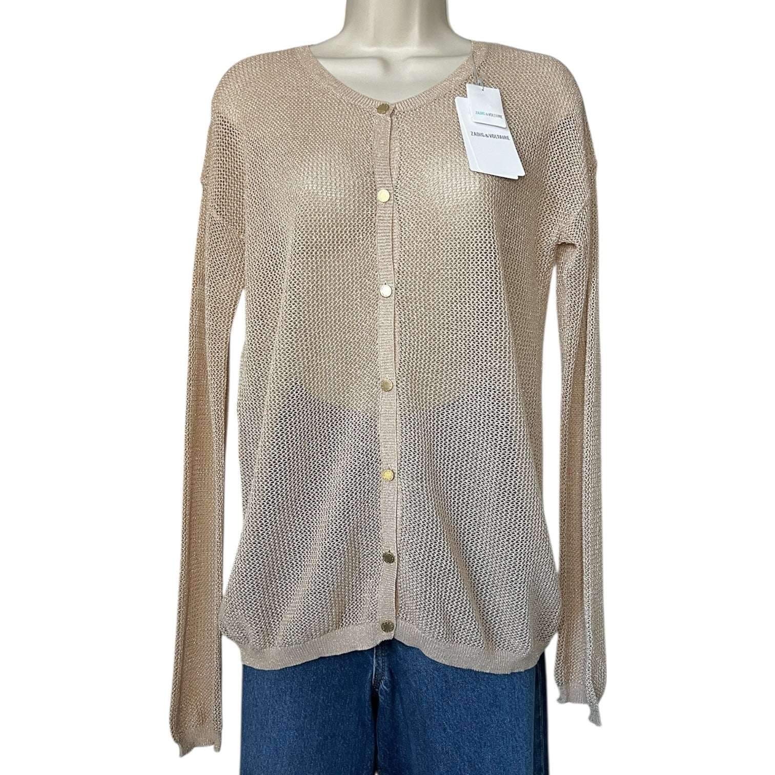 Zadig & Voltaire Gold-Thread Open Knit Relaxed Cardigan – L – pre-loved