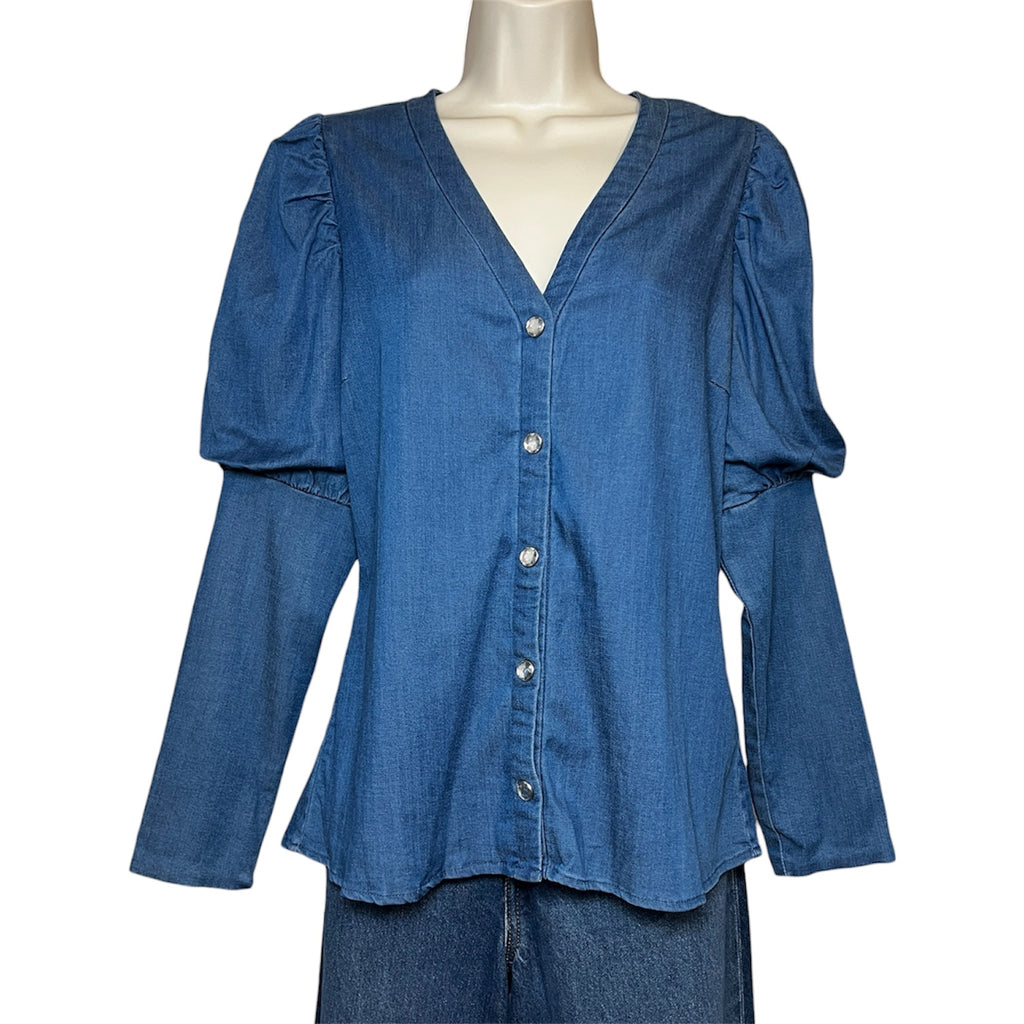 Cras Copenhagen Chambray Embellished Blouse – Size 38 (M) – pre-loved
