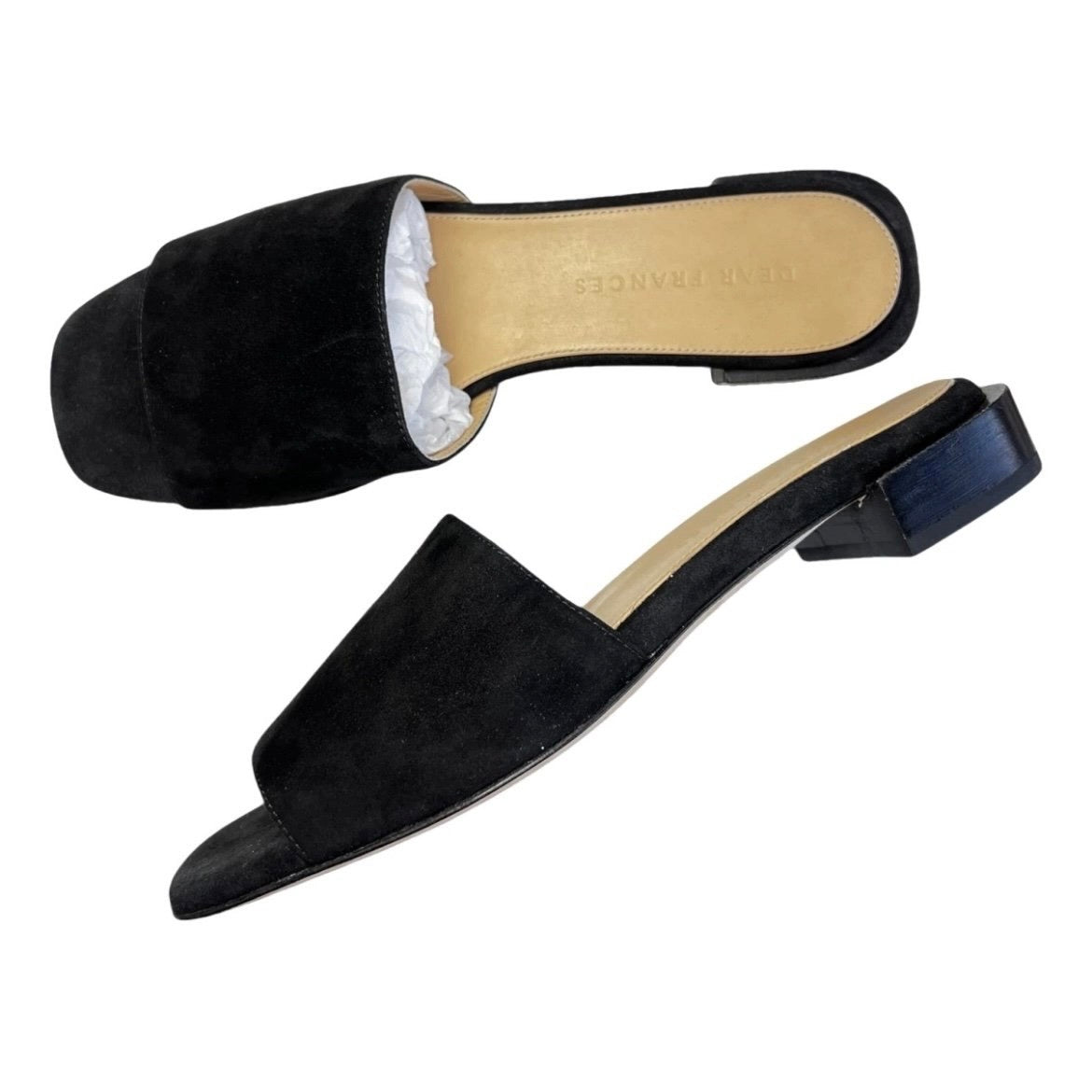Dear Frances Minimalist Black Suede Block Heel Bridge Mules – EU 37