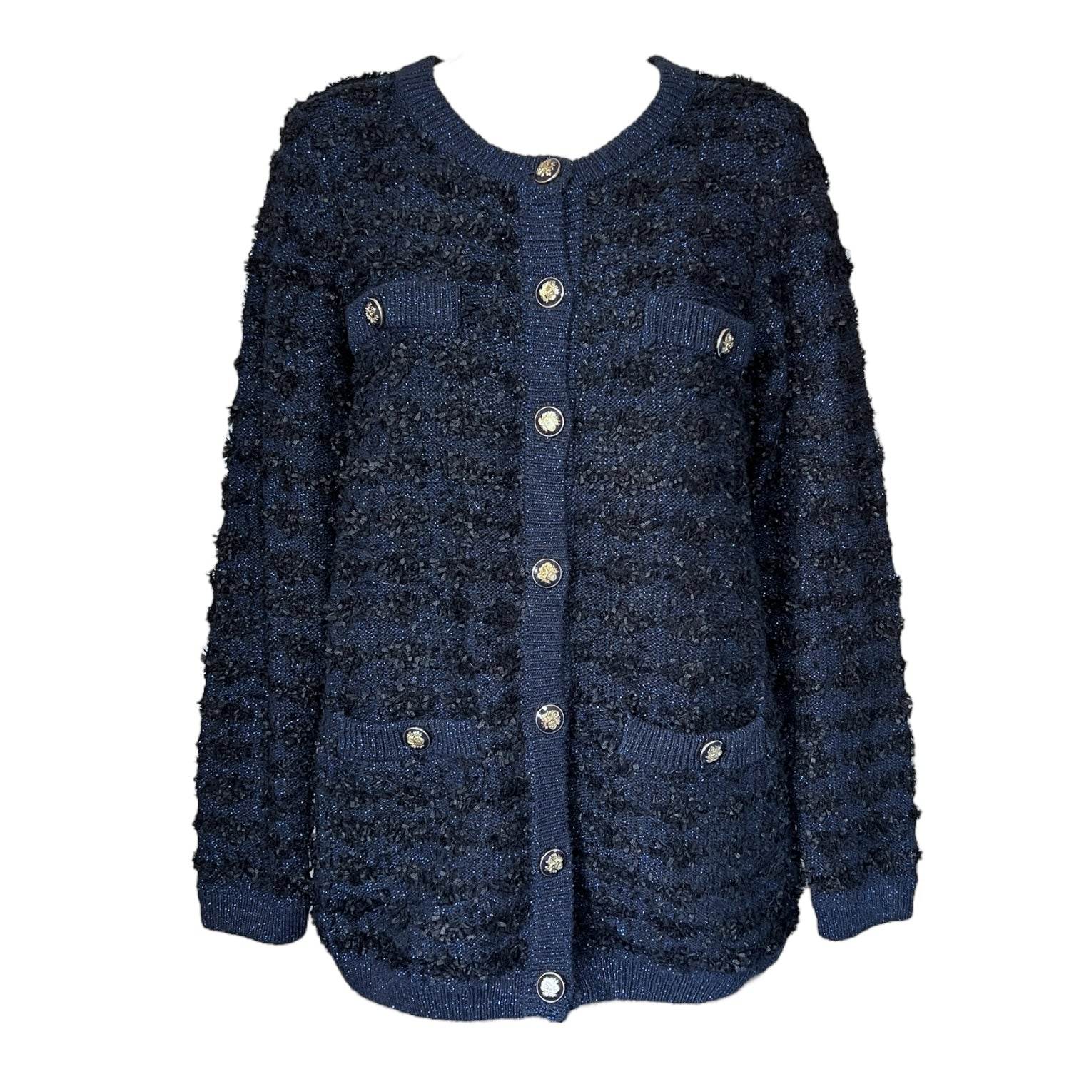 L.K. Bennett Clyde Tweed Cardigan – Black/Navy, Size S – pre-loved