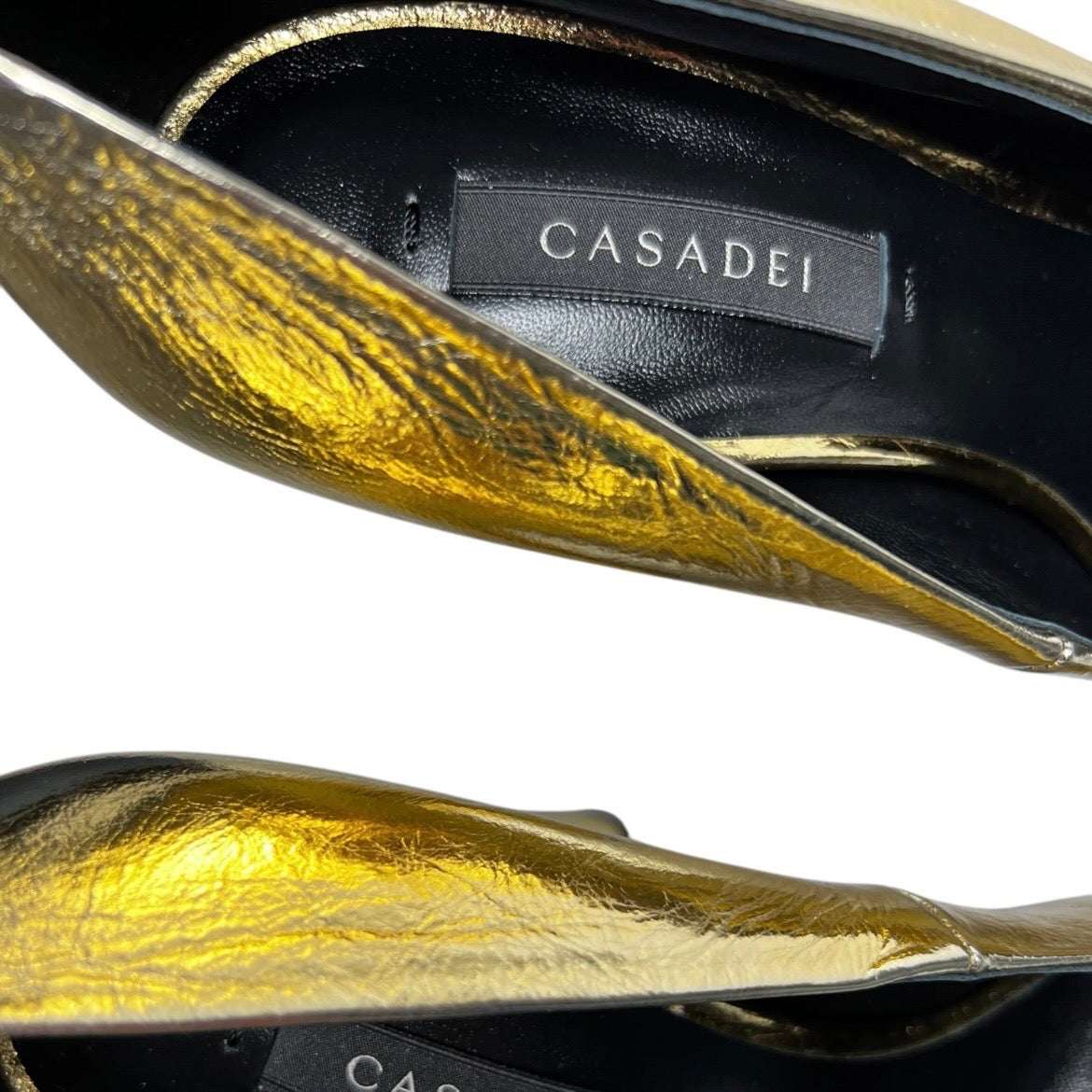 Casadei Gold Metallic Foil Leather Block Heel Pumps – EU 37