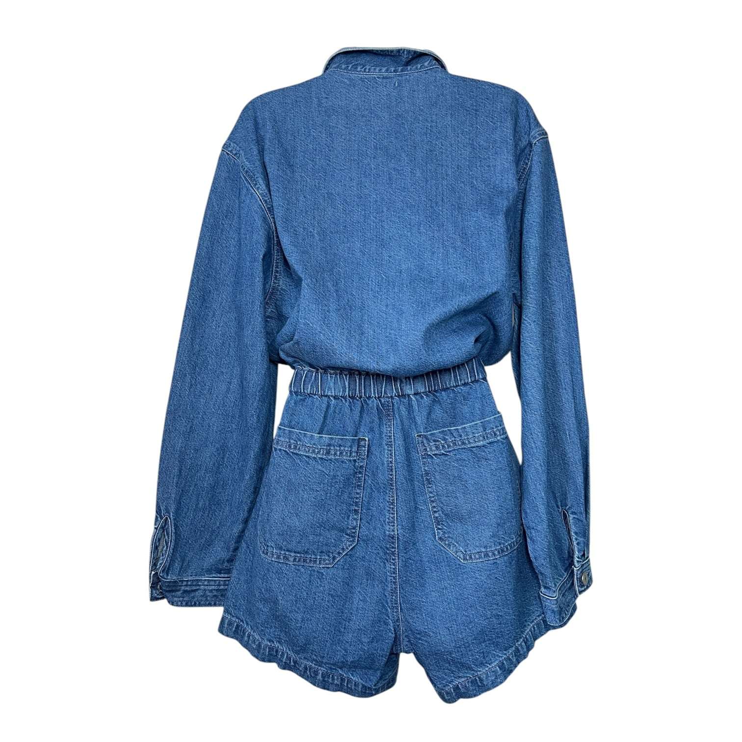 GRLFRND Tianna Denim Utility Short Jumpsuit – Waist-Tie Romper, M