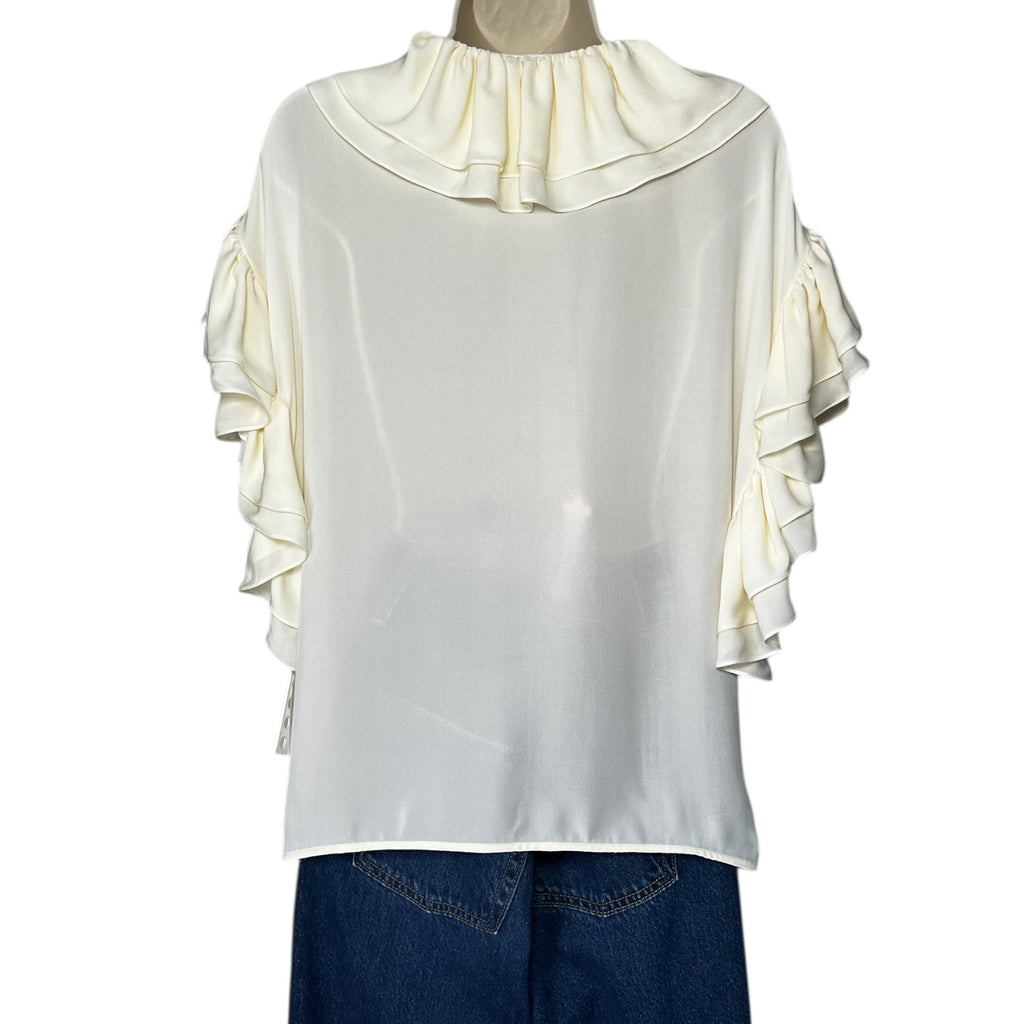 Khaite Dee Silk Ruffled Tie Blouse – L – pre-loved