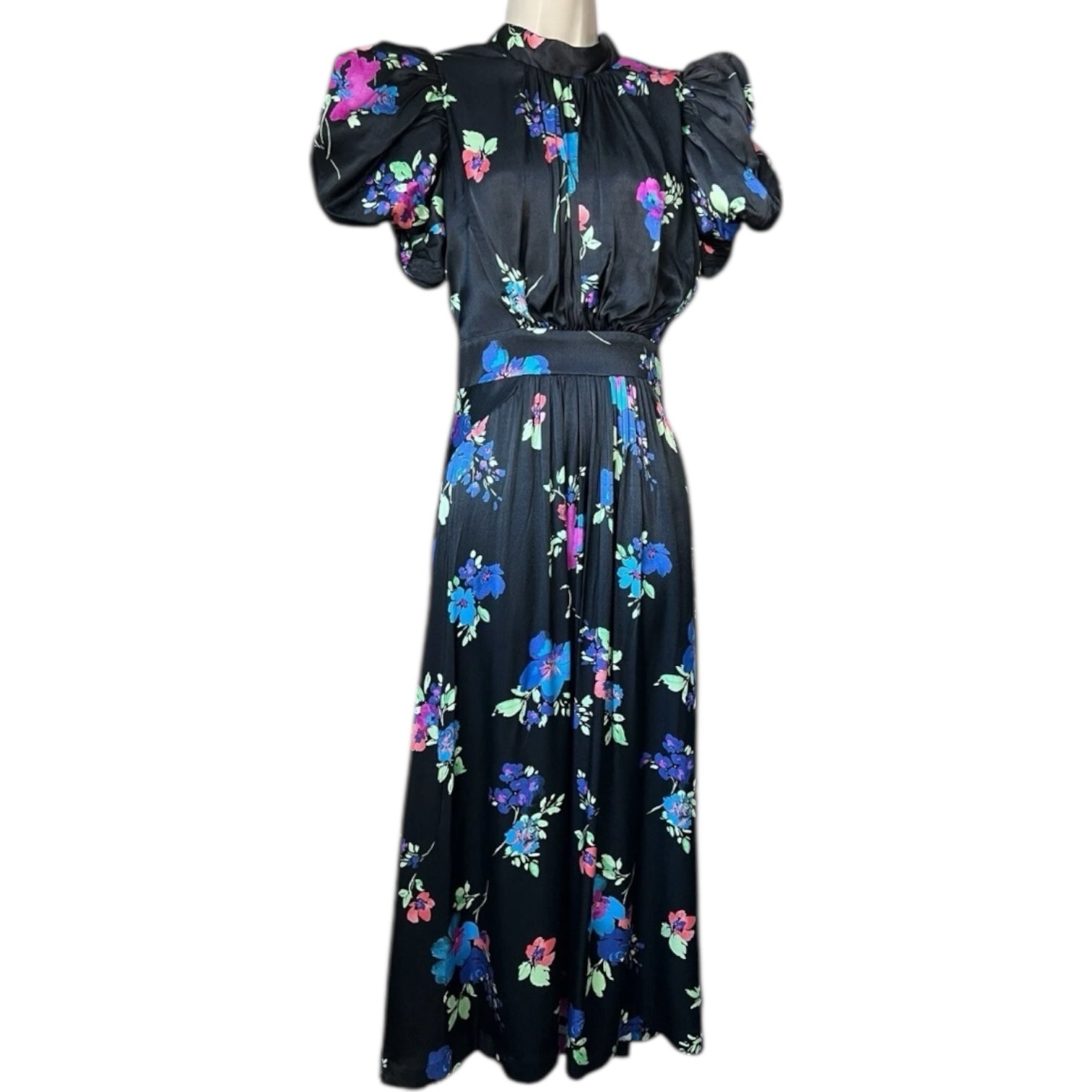 Rotate Birger Christensen Puff Sleeve Satin Midi Dress – DE38 – pre-loved