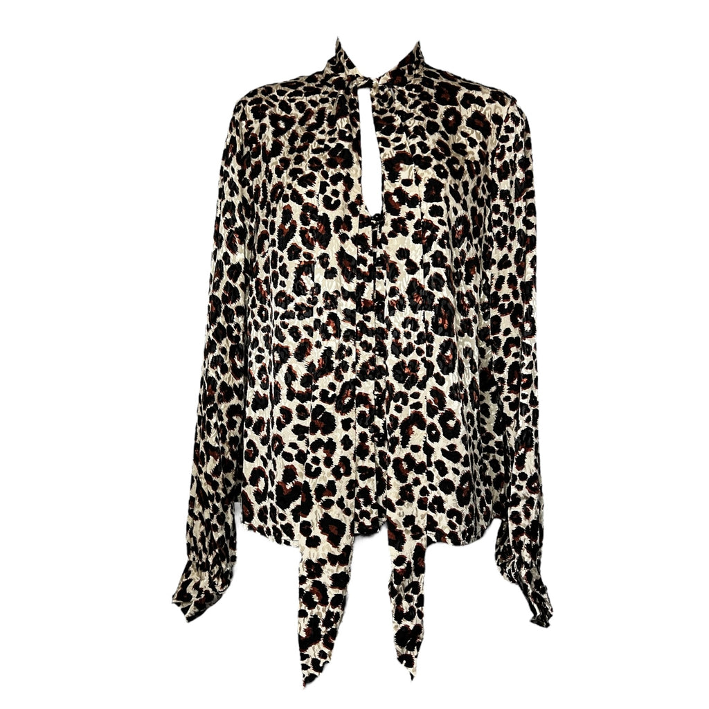 Kitri London Leopard Jacquard Pussy-Bow Blouse – S – pre-loved