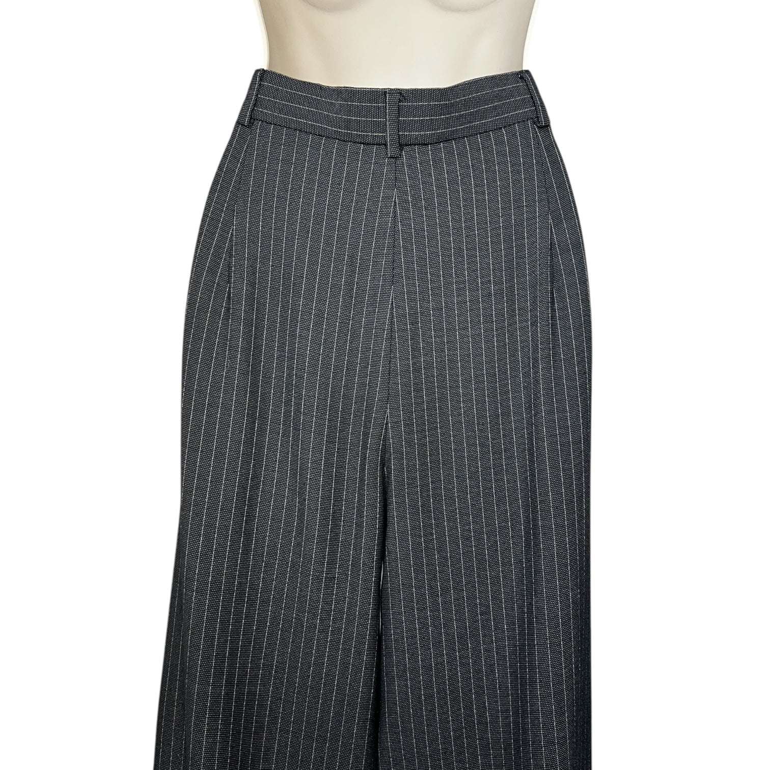 MaxMara Grey Pinstriped Wool High Rise Wide-Leg Trousers – UK14 – pre-loved