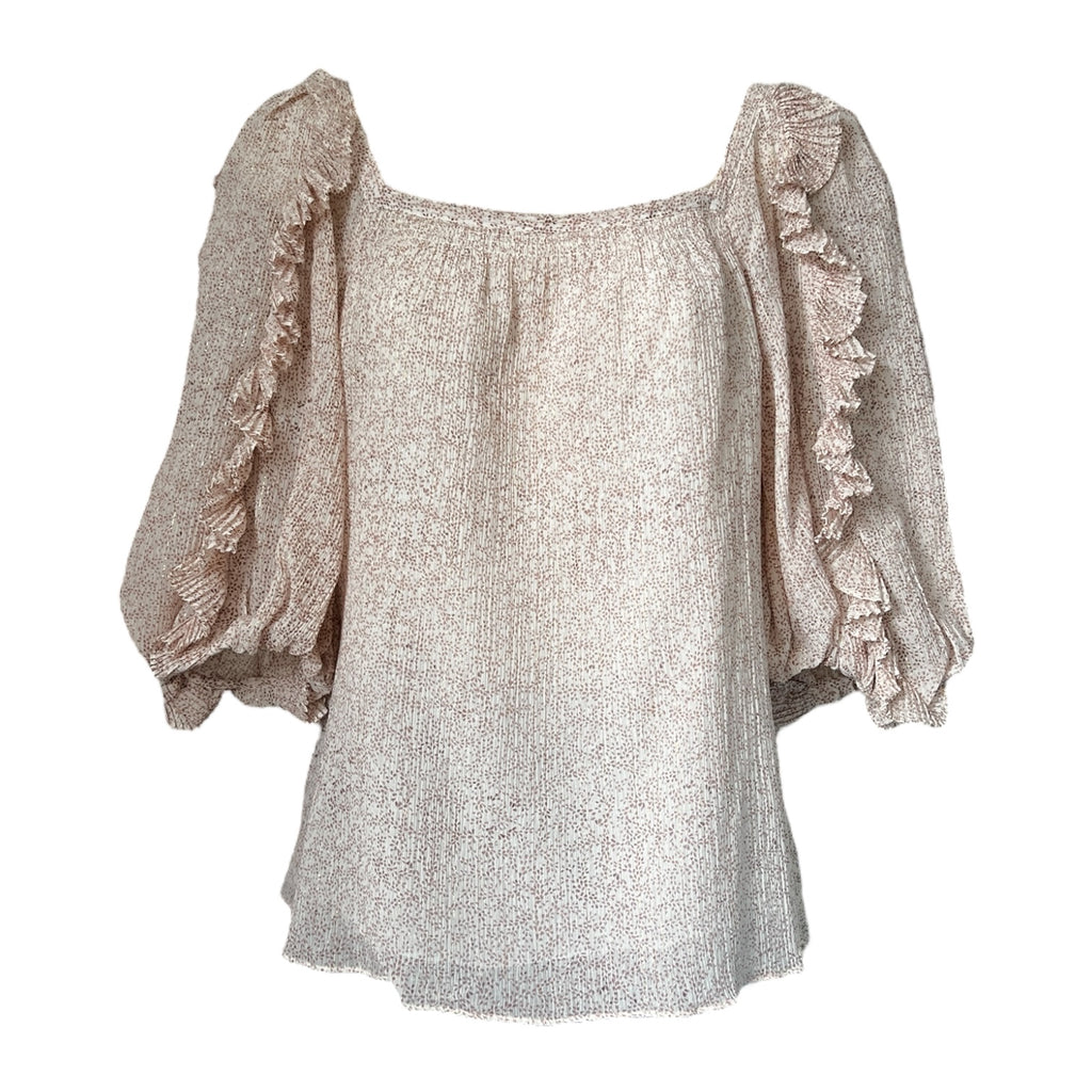 Rebecca Taylor Silk-Cotton Square Neck Ruffle Blouse – US0 (UK6)