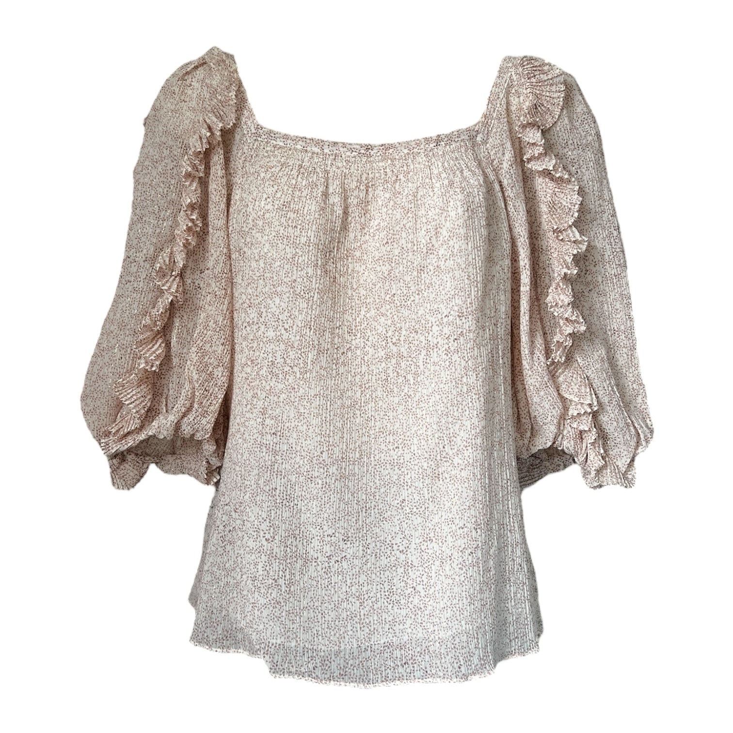 Rebecca Taylor Silk-Cotton Square Neck Ruffle Blouse – US0 (UK6)