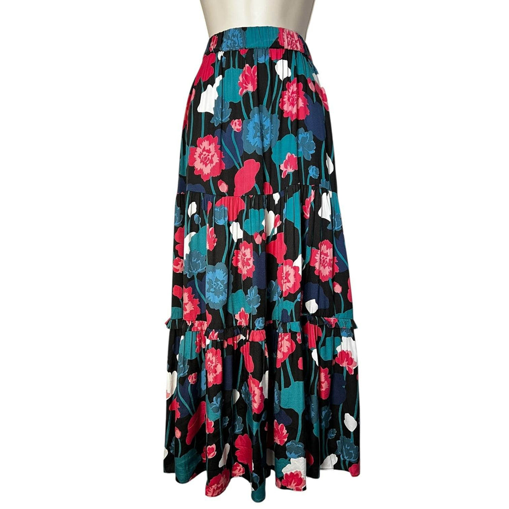 Kate Spade Silk Blend Maxi Skirt – Floral Print, Tiered, Size S – pre-loved