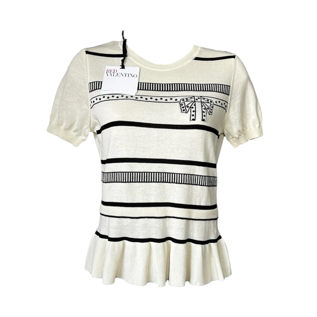 Red Valentino Intarsia Knit Peplum Short Sleeve Top – S – pre-loved