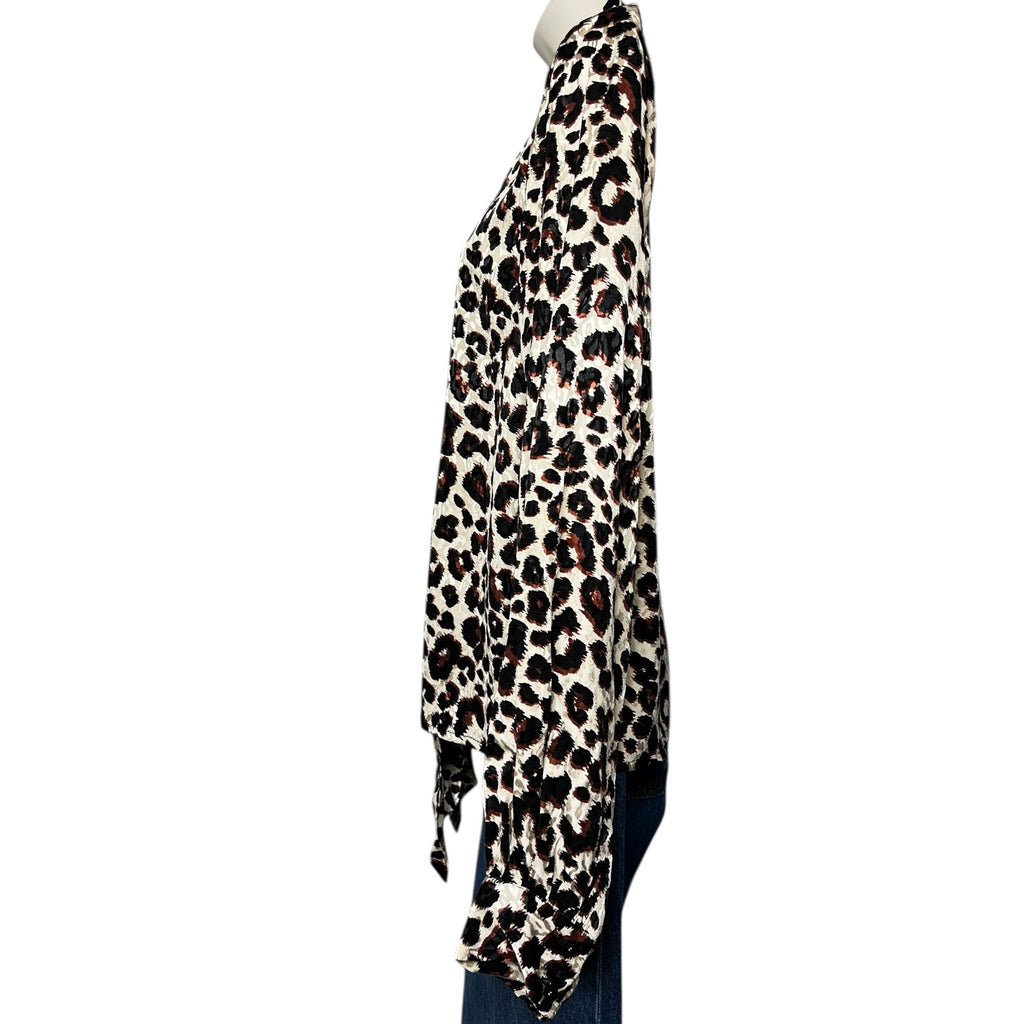 Kitri London Leopard Jacquard Pussy-Bow Blouse – S – pre-loved
