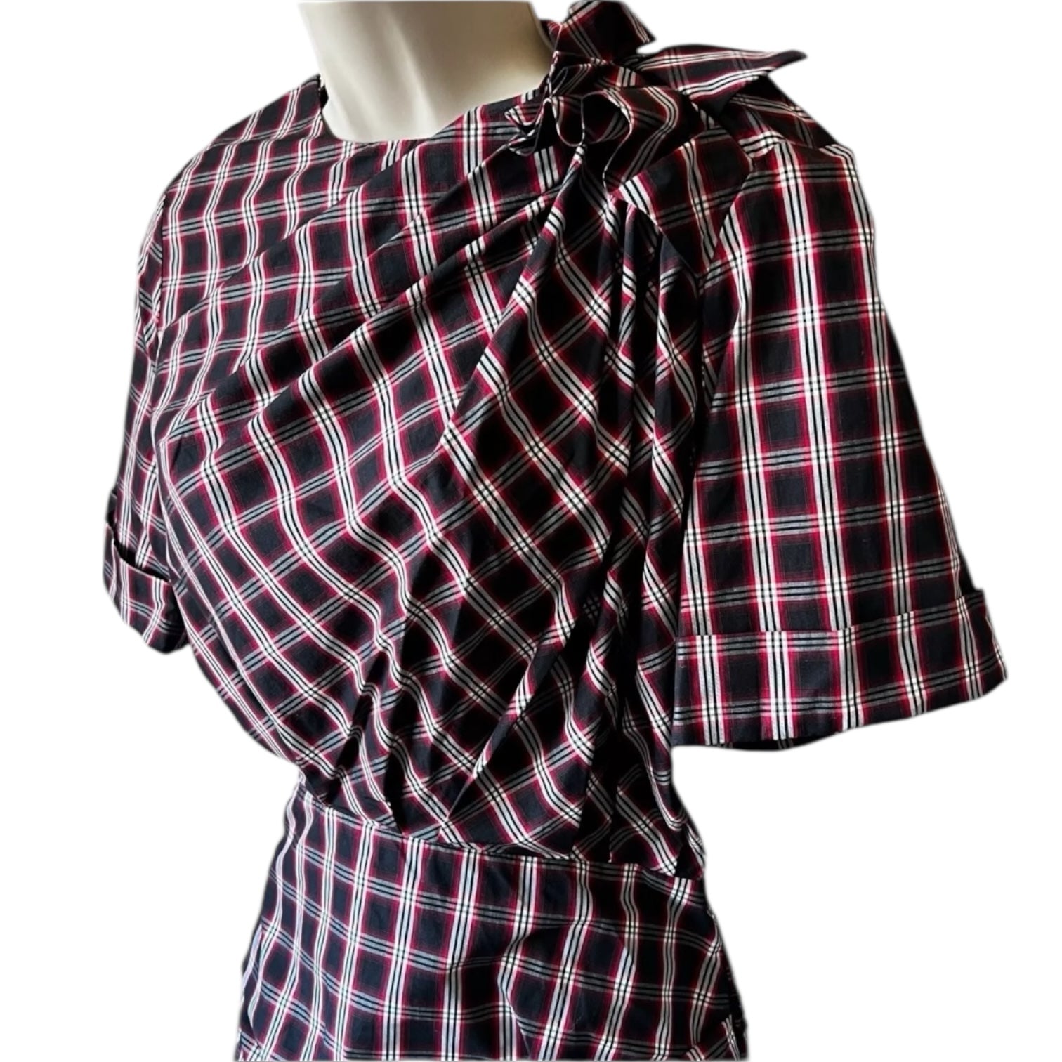 Isabel Marant Tartan Mini Dress – Ruched Cotton Check Short Sleeve, FR36 (UK8) – pre-loved