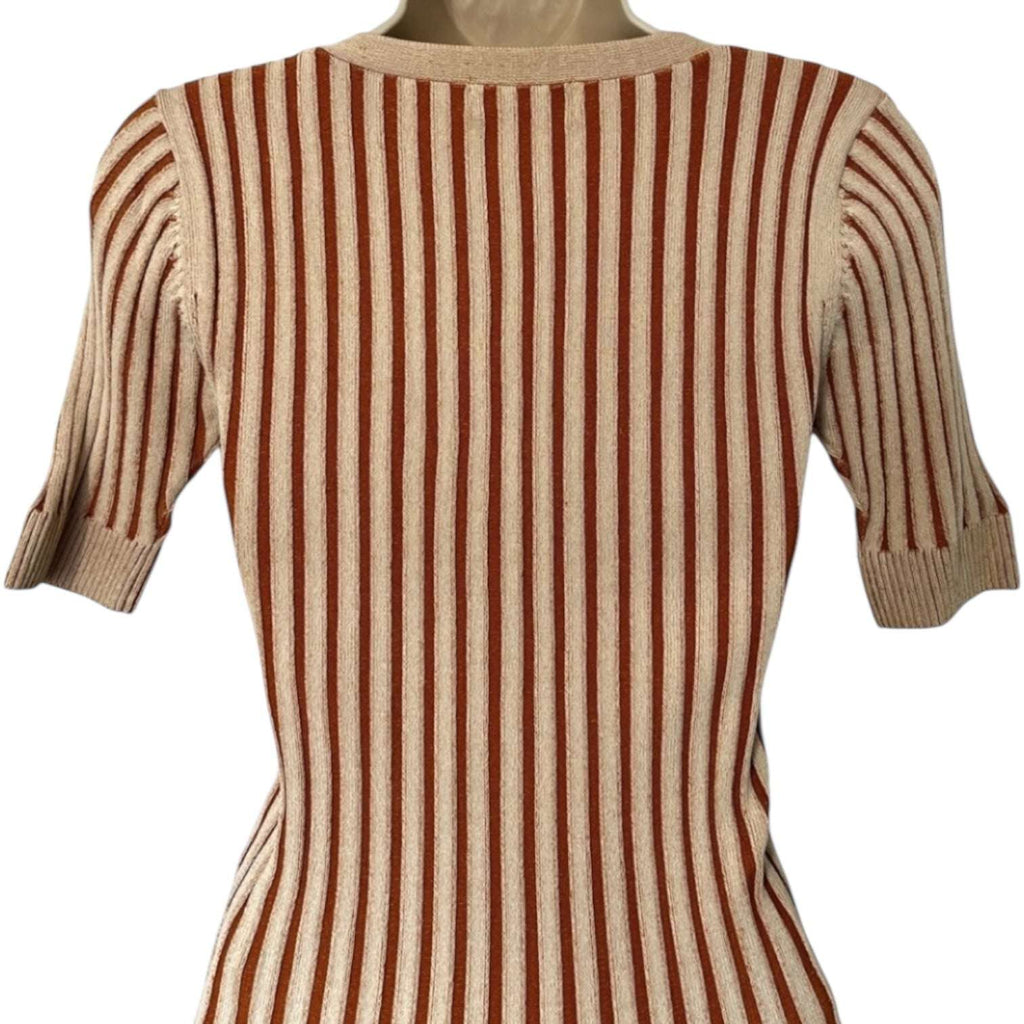 Nicholas Ribbed Knit Button Front V-Neck Short Sleeve Top – XS – pre-loved