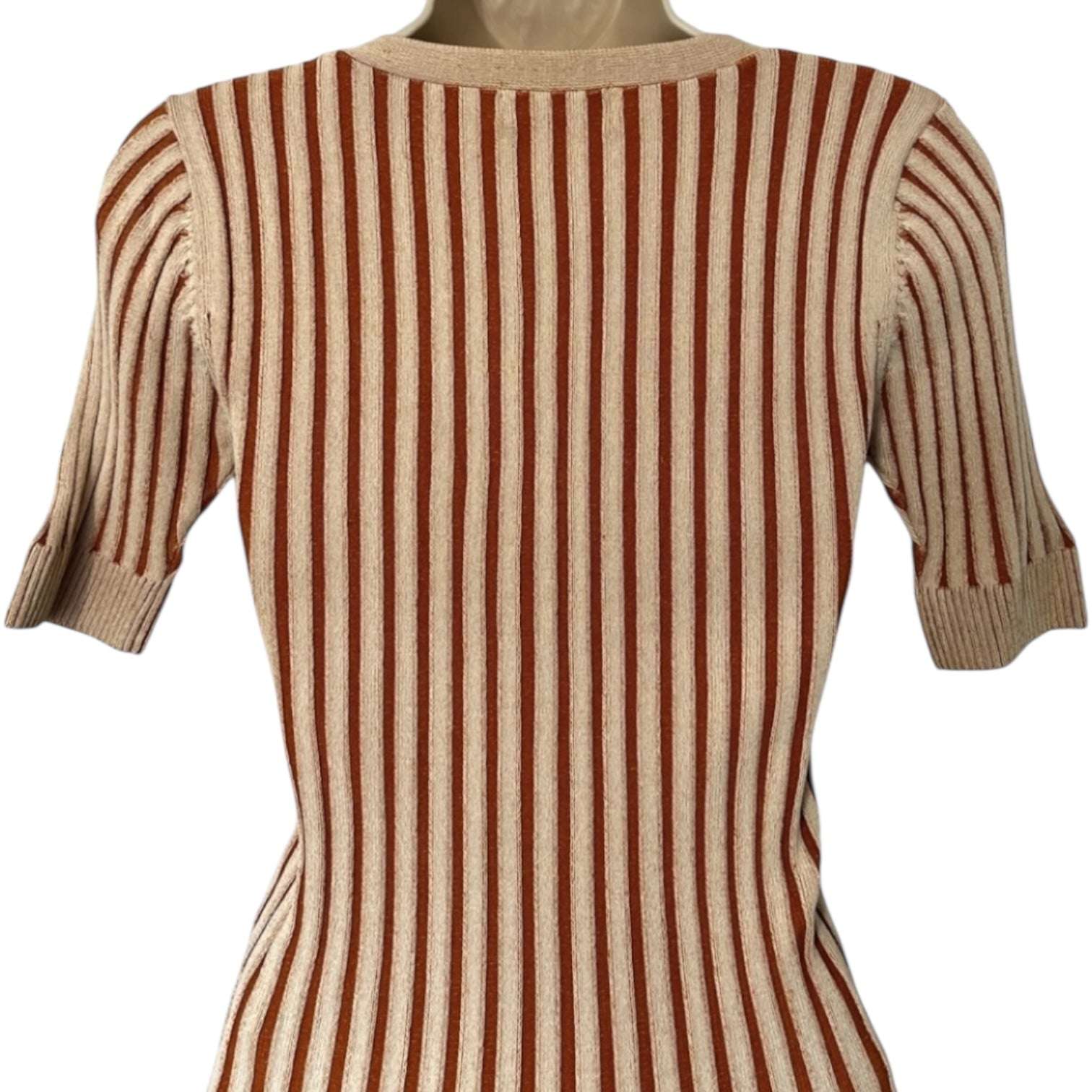 Nicholas Ribbed Knit Button Front V-Neck Short Sleeve Top – XS – pre-loved