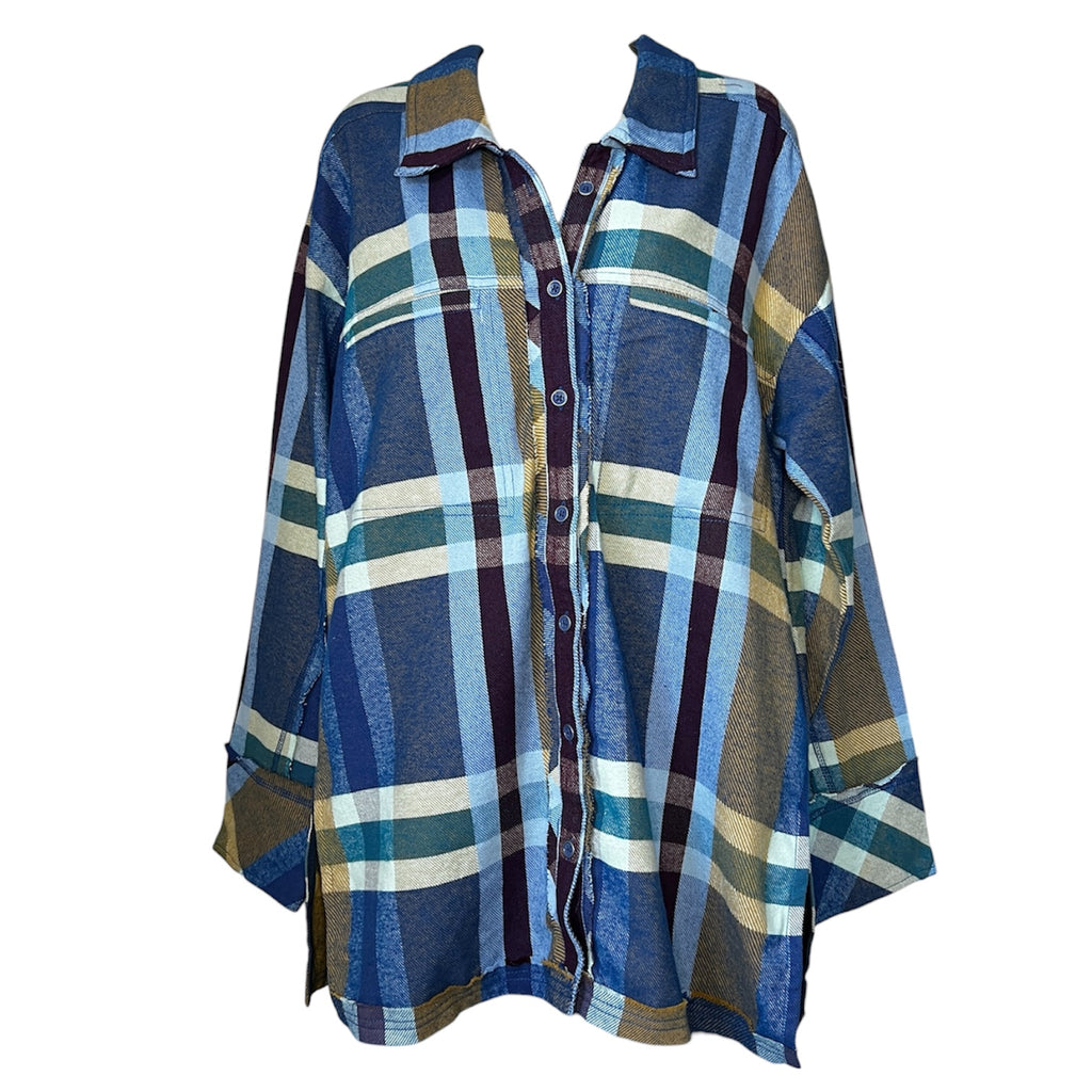 Free People Oversized Plaid Flannel Jacket Shirt – S – pre-loved