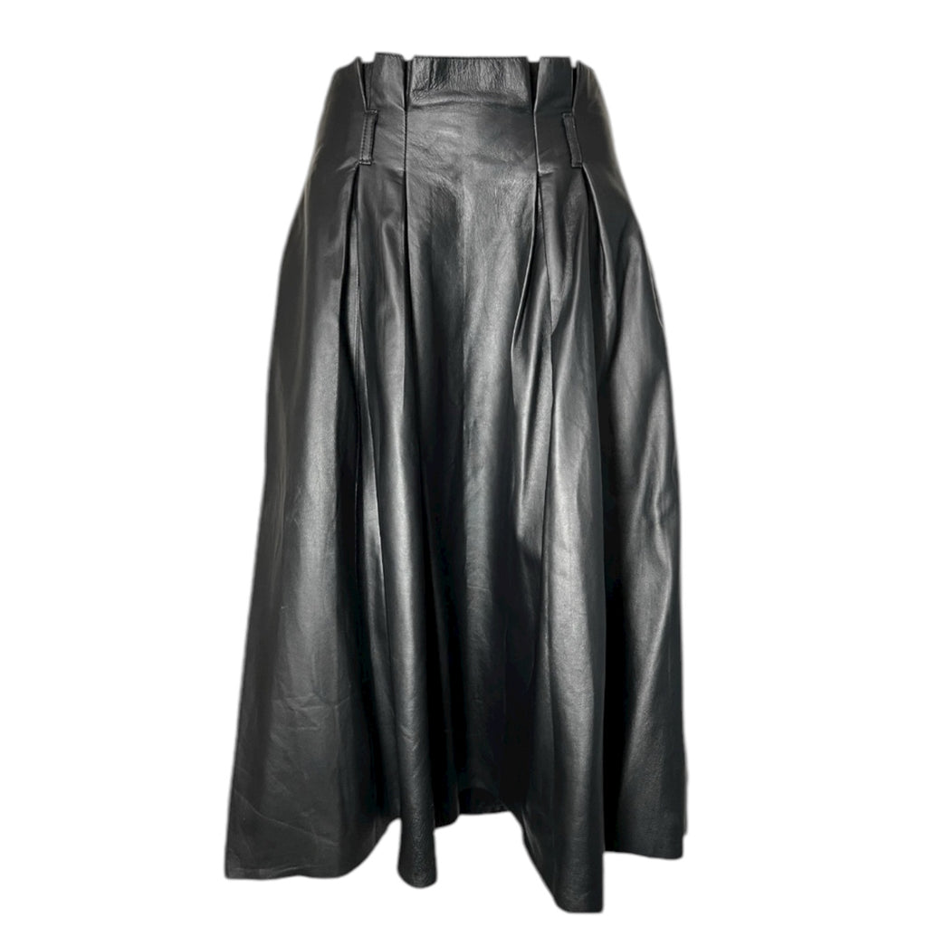 By Malene Birger Black Real Leather Pleated Midi Skirt – EU36 (UK8) – pre-loved